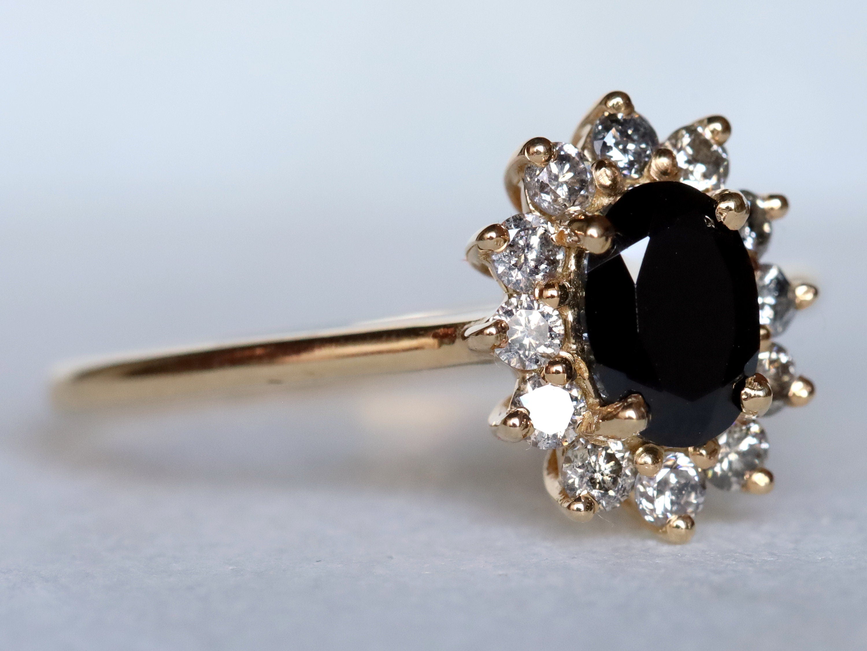 Black Diamond Ring | Gold Black Diamond | Halo Diamond Engagement Ring -
