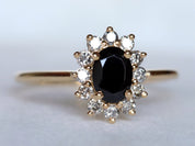 Black Diamond Ring | Gold Black Diamond | Halo Diamond Engagement Ring -