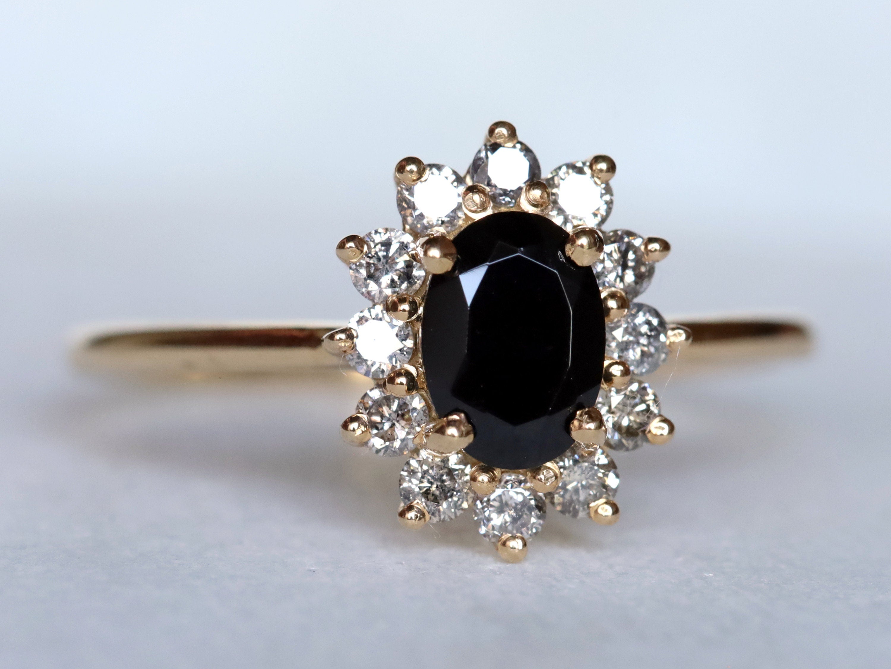 Black Diamond Ring | Gold Black Diamond | Halo Diamond Engagement Ring -