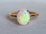 Solitaire Opal Engagement Ring | Opal and Diamond Ring | Australian Opal Oval Ring -