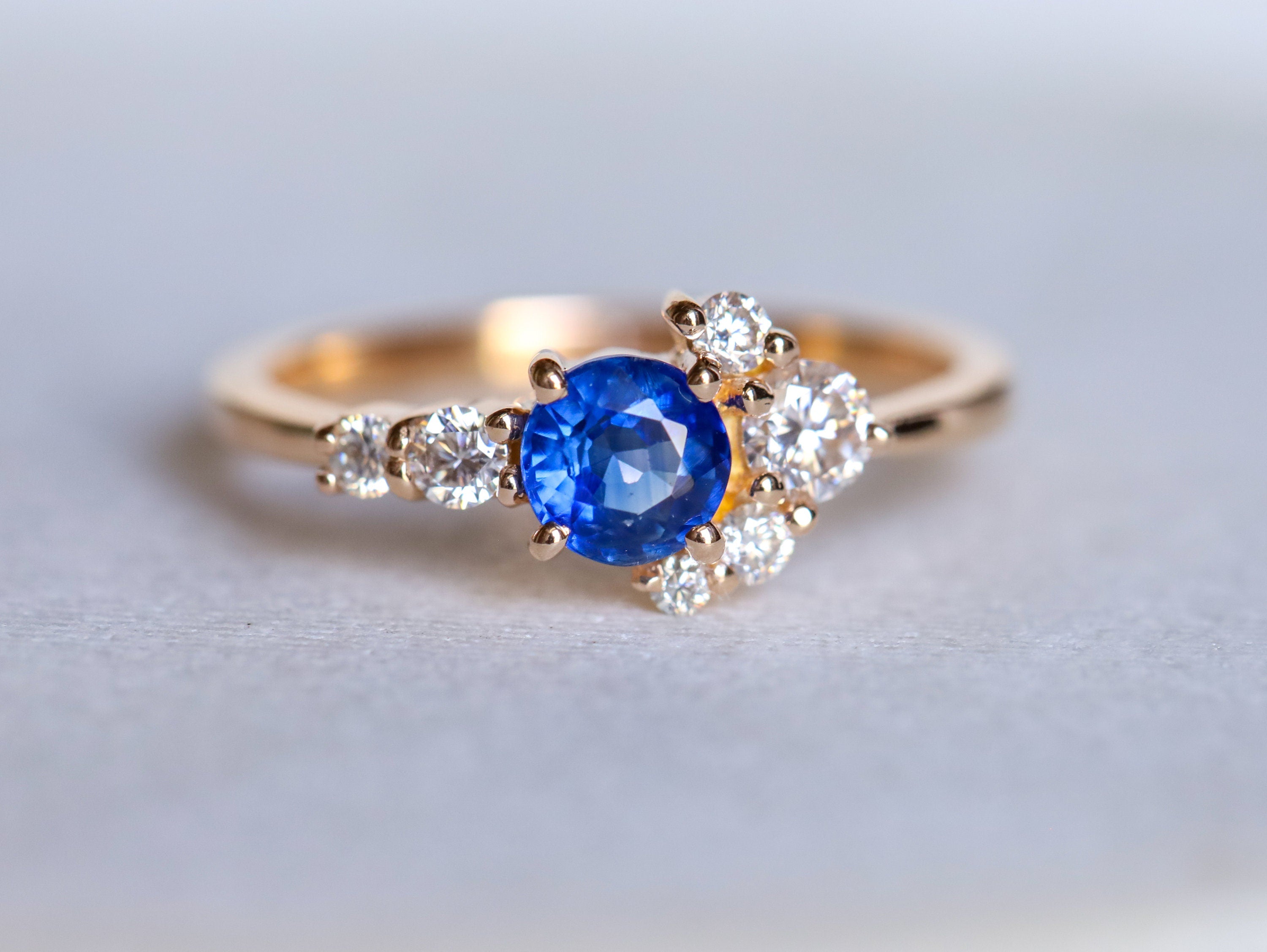 Blue Sapphire Diamond Cluster Engagement Ring | September Birthstone | Sapphire Engagement -
