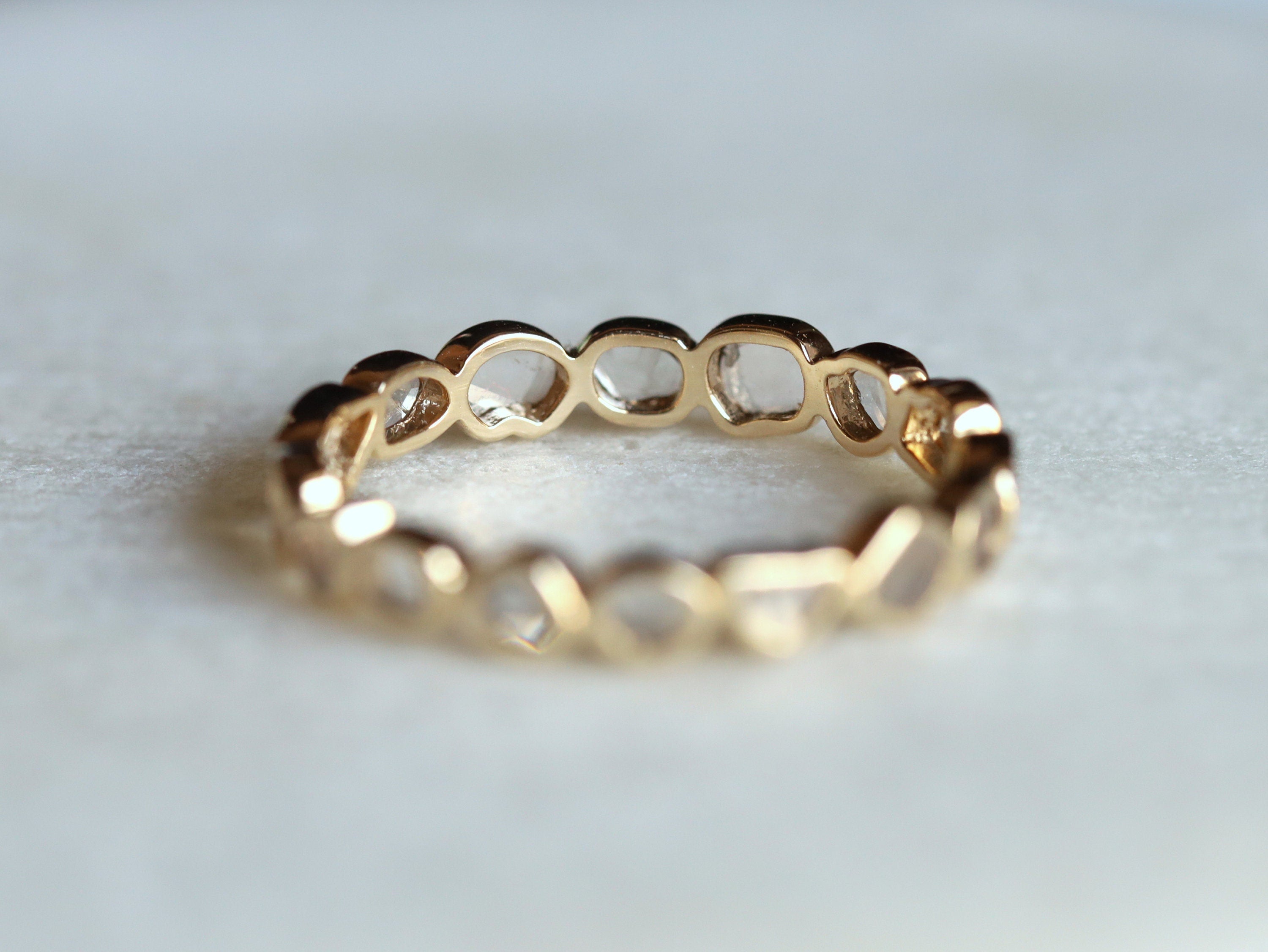 18k Rose Cut Diamond Wedding Band | Diamond Polki Eternity Ring | Sliced Diamond Wedding Band -