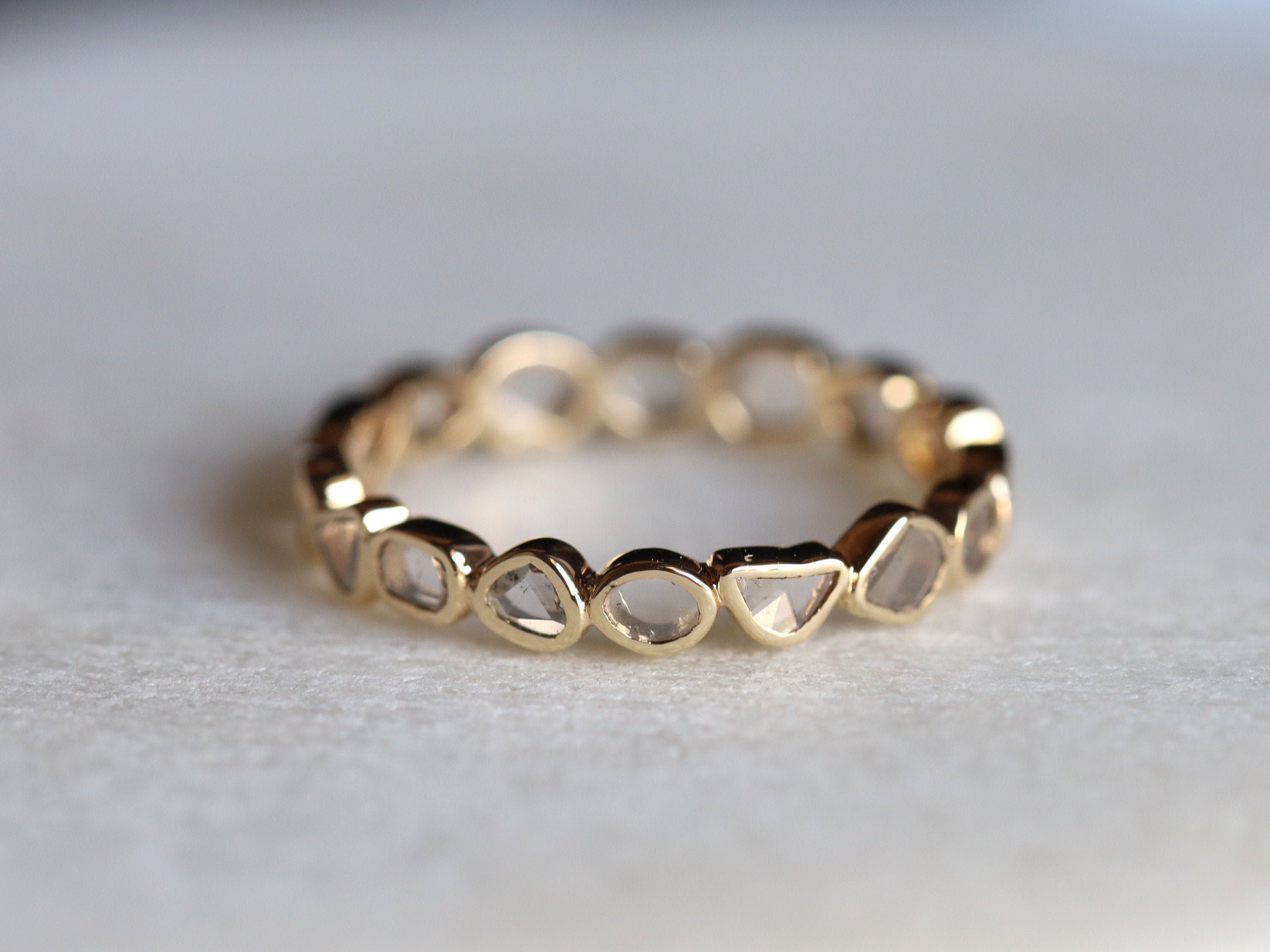 18k Rose Cut Diamond Wedding Band | Diamond Polki Eternity Ring | Sliced Diamond Wedding Band -