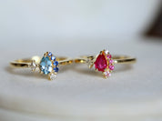 Ruby & Diamond Cluster Engagement Ring | Pear & Round Cut Ruby Ring | July Birthstone -