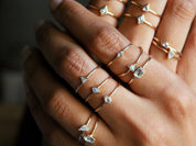 Diamond Triangle Shield Stacking Ring | Gold Diamond Ring | Geometric Diamond Band -