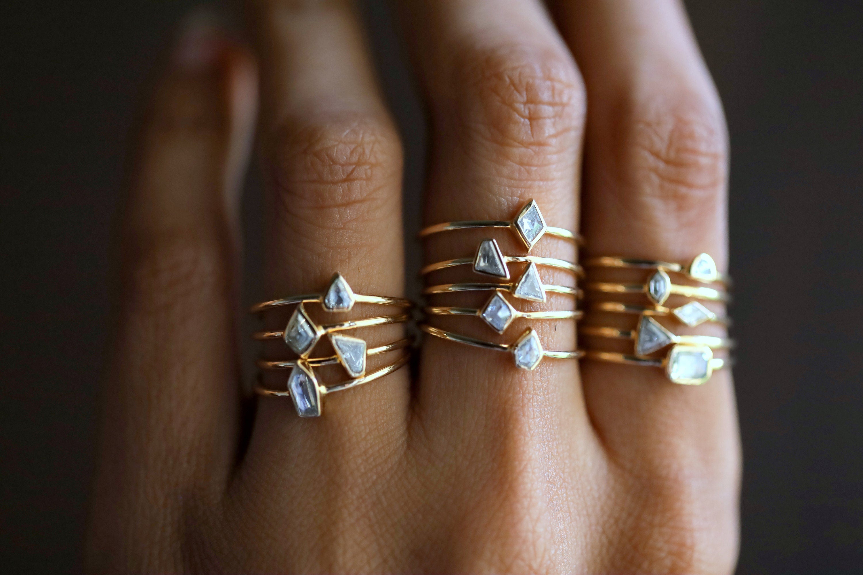 Diamond Triangle Shield Stacking Ring | Gold Diamond Ring | Geometric Diamond Band -