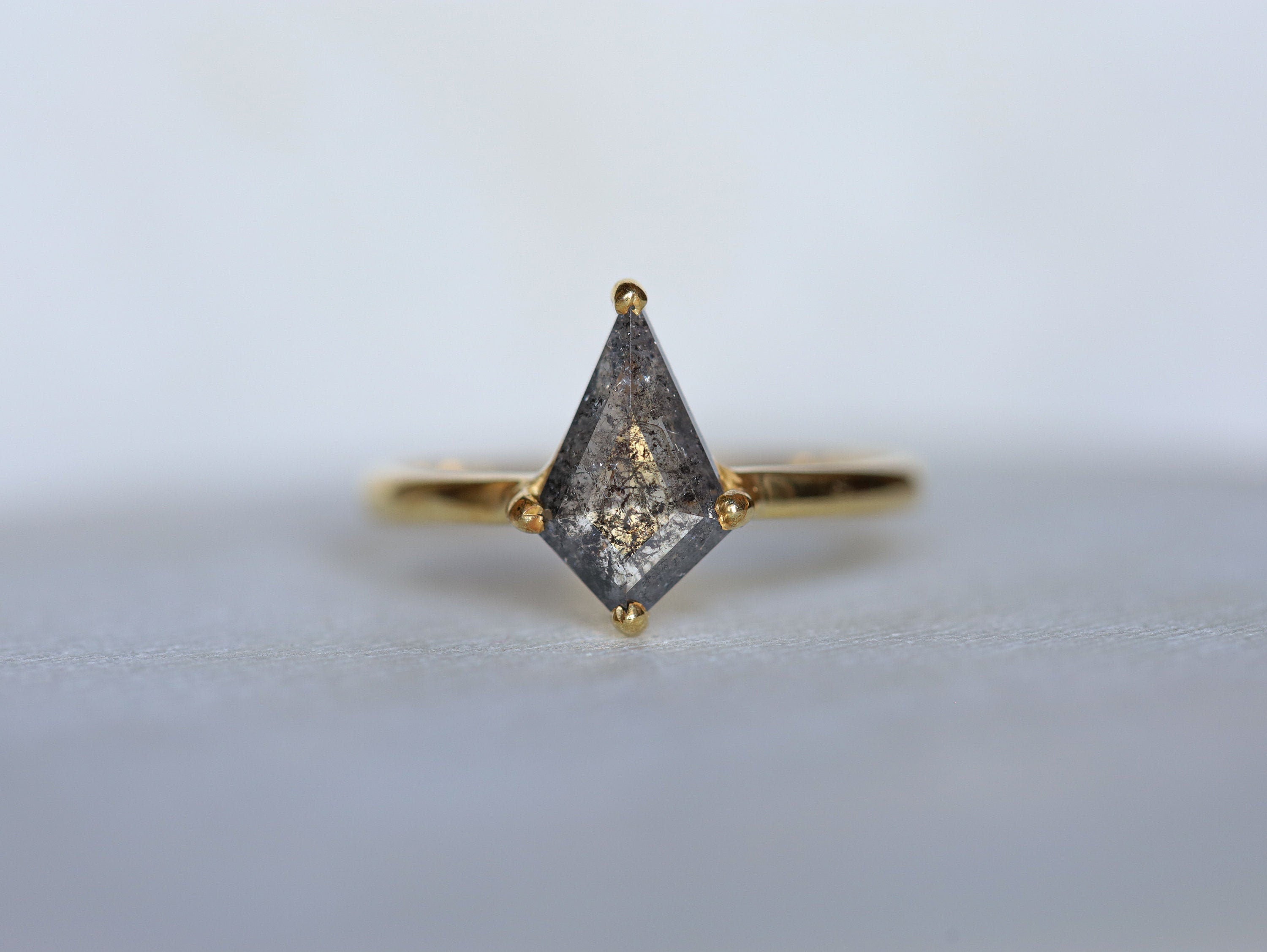 Kite Diamond Ring | Salt & Pepper Diamond Ring | 0.87 Carat Rose Cut Diamond -