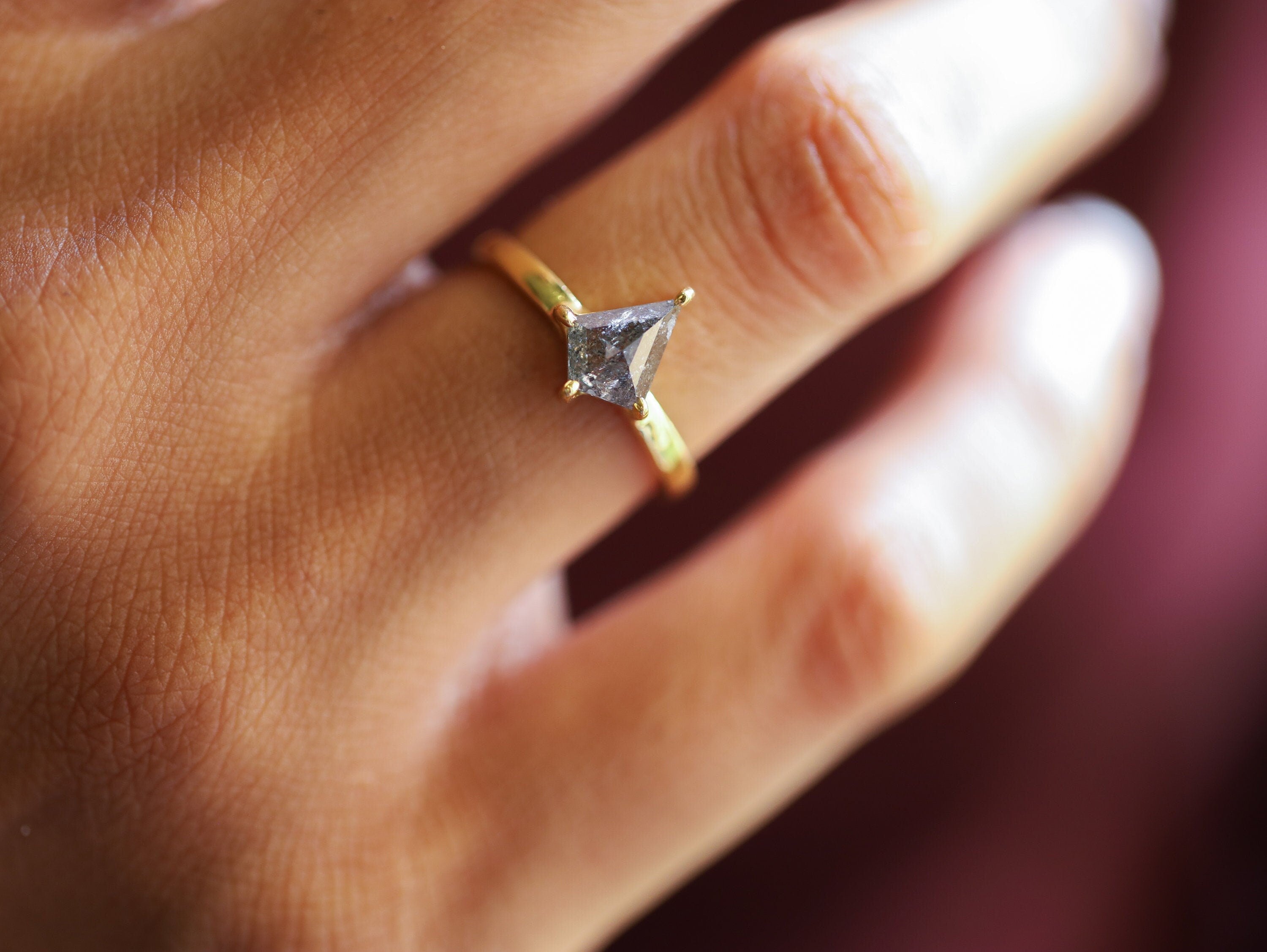 Kite Diamond Ring | Salt & Pepper Diamond Ring | 1 Carat Rose Cut Diamond Ring -