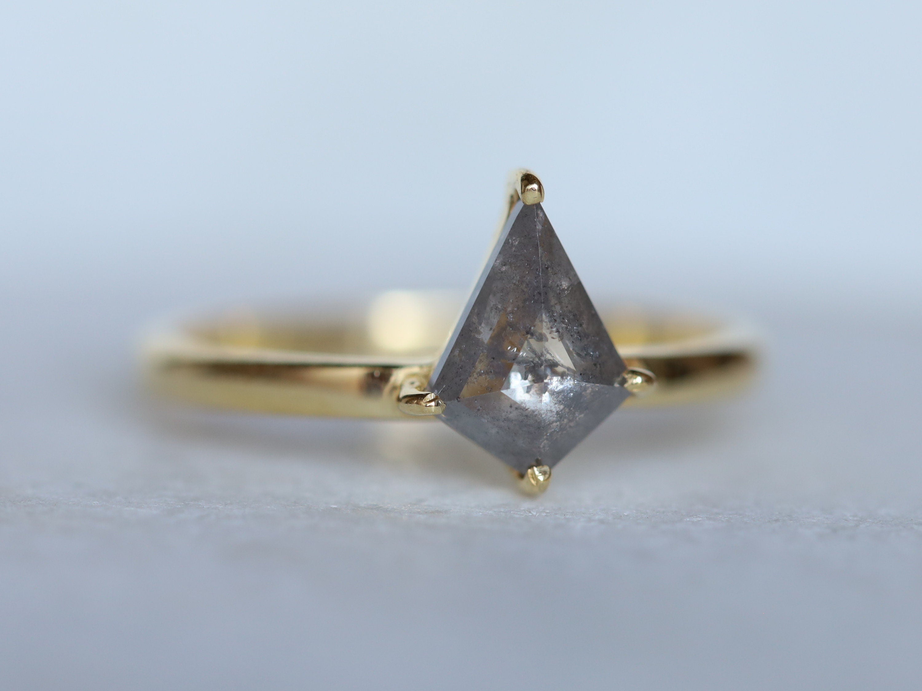 Kite Salt and Pepper Diamond Engagement Ring | Rose Cut | 0.75 Carat Diamond -