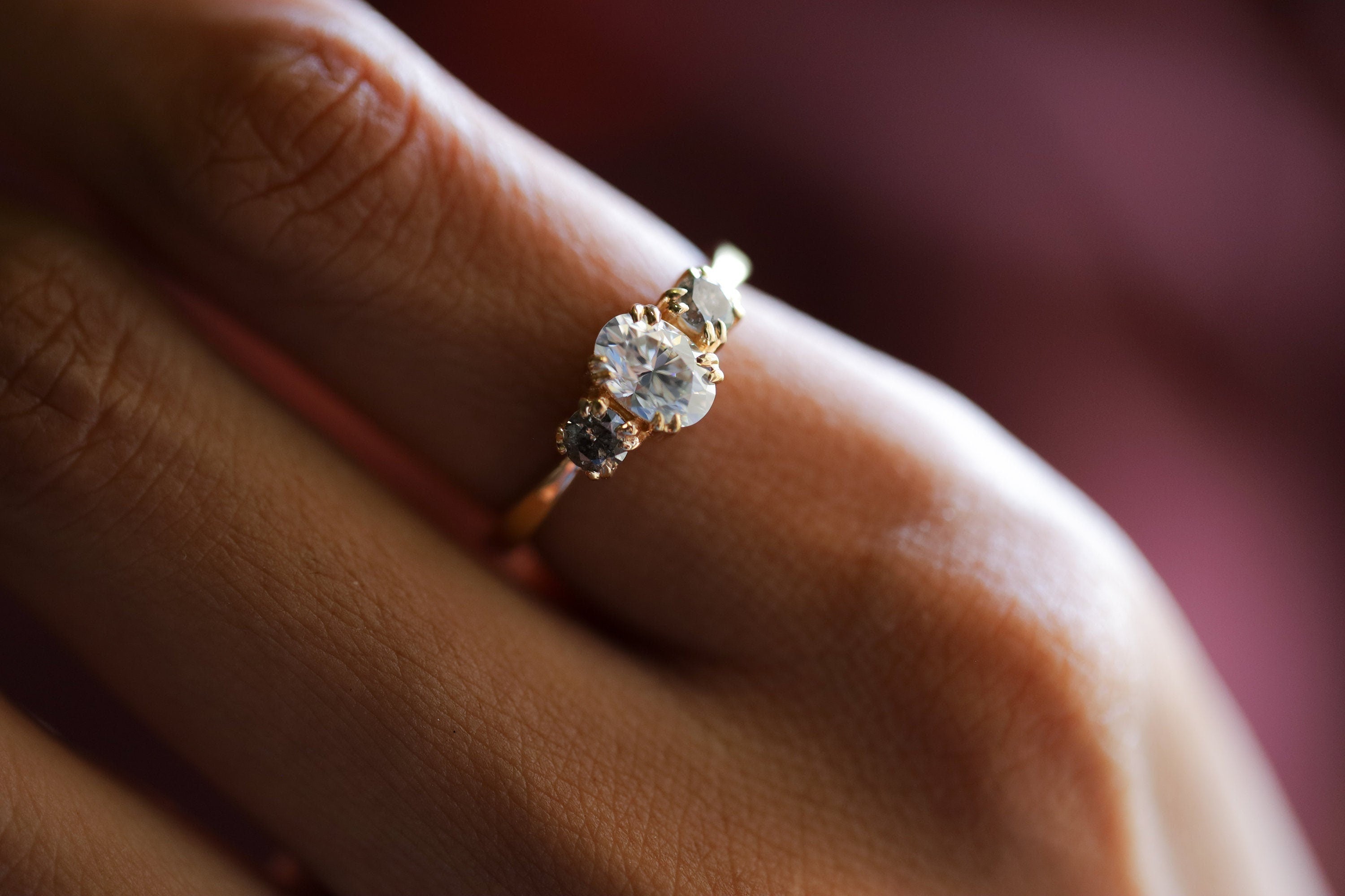 GIA Certified Oval Cut Diamond Engagement Ring | Gray Salt and Pepper Diamond Three Stone Ring -