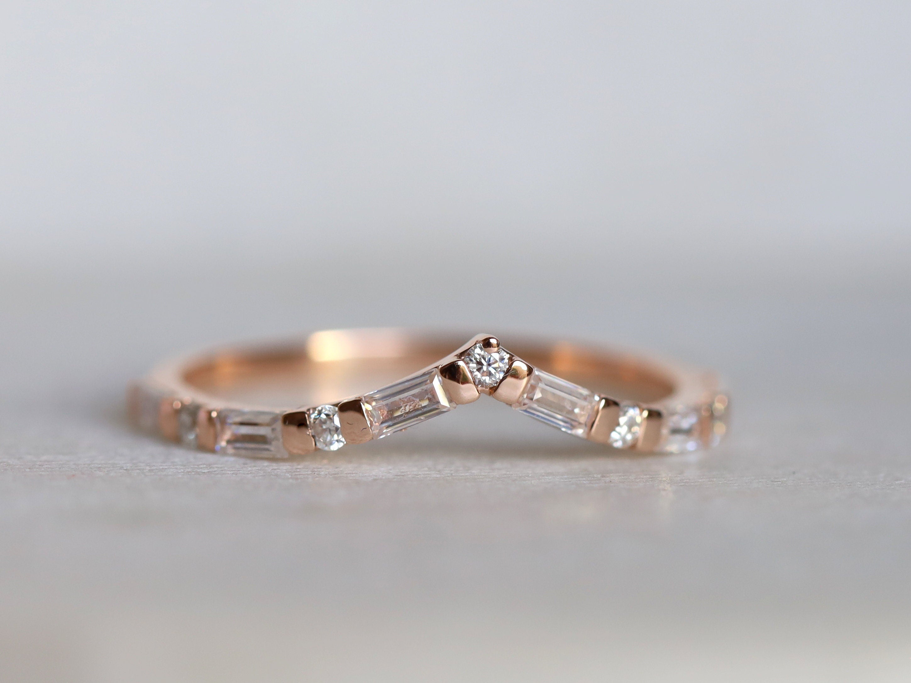 Chevron Diamond Wedding Ring | Curved Diamond Wedding Band | Stackable Wedding Ring -