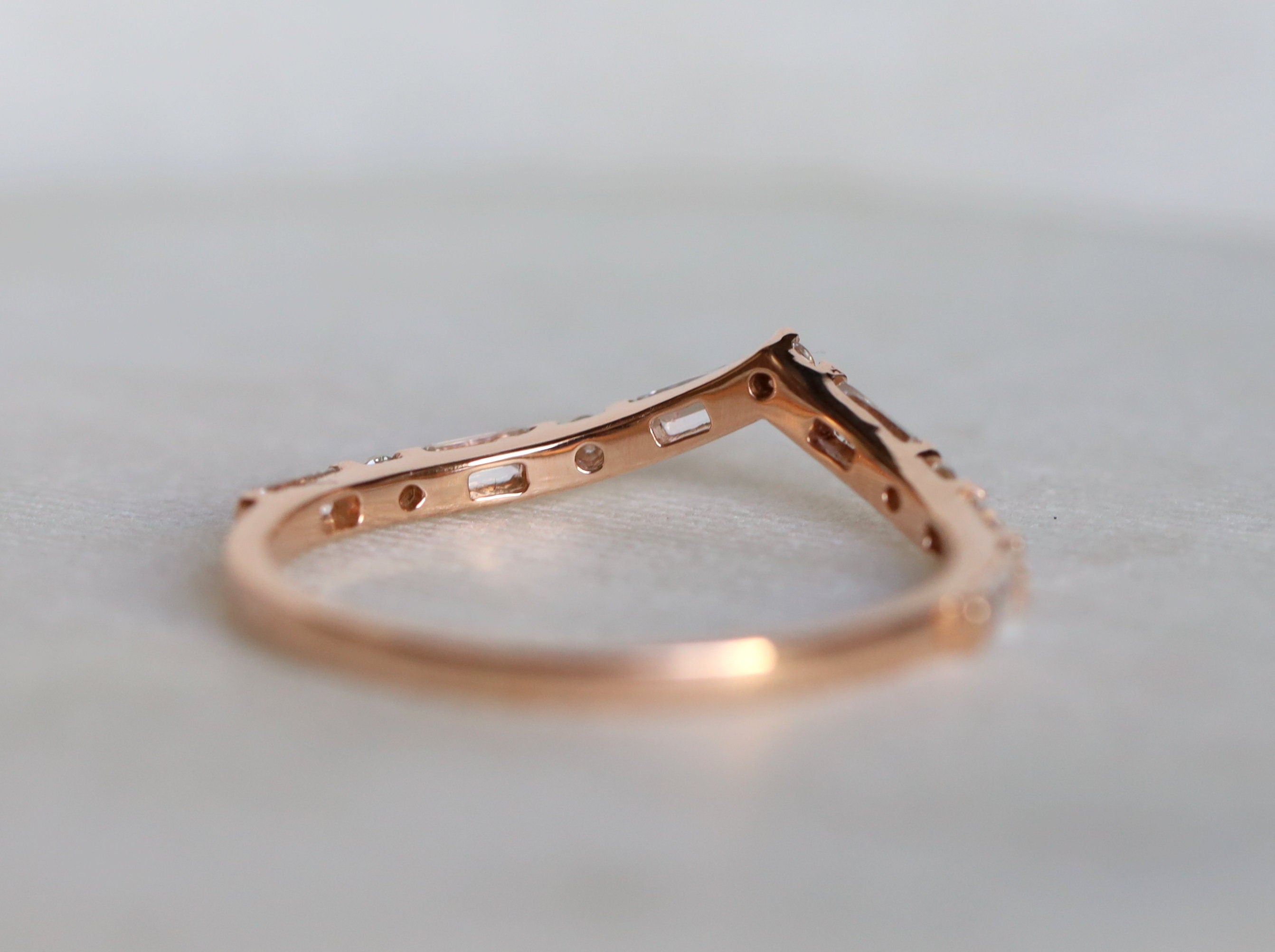 Chevron Diamond Wedding Ring | Curved Diamond Wedding Band | Stackable Wedding Ring -