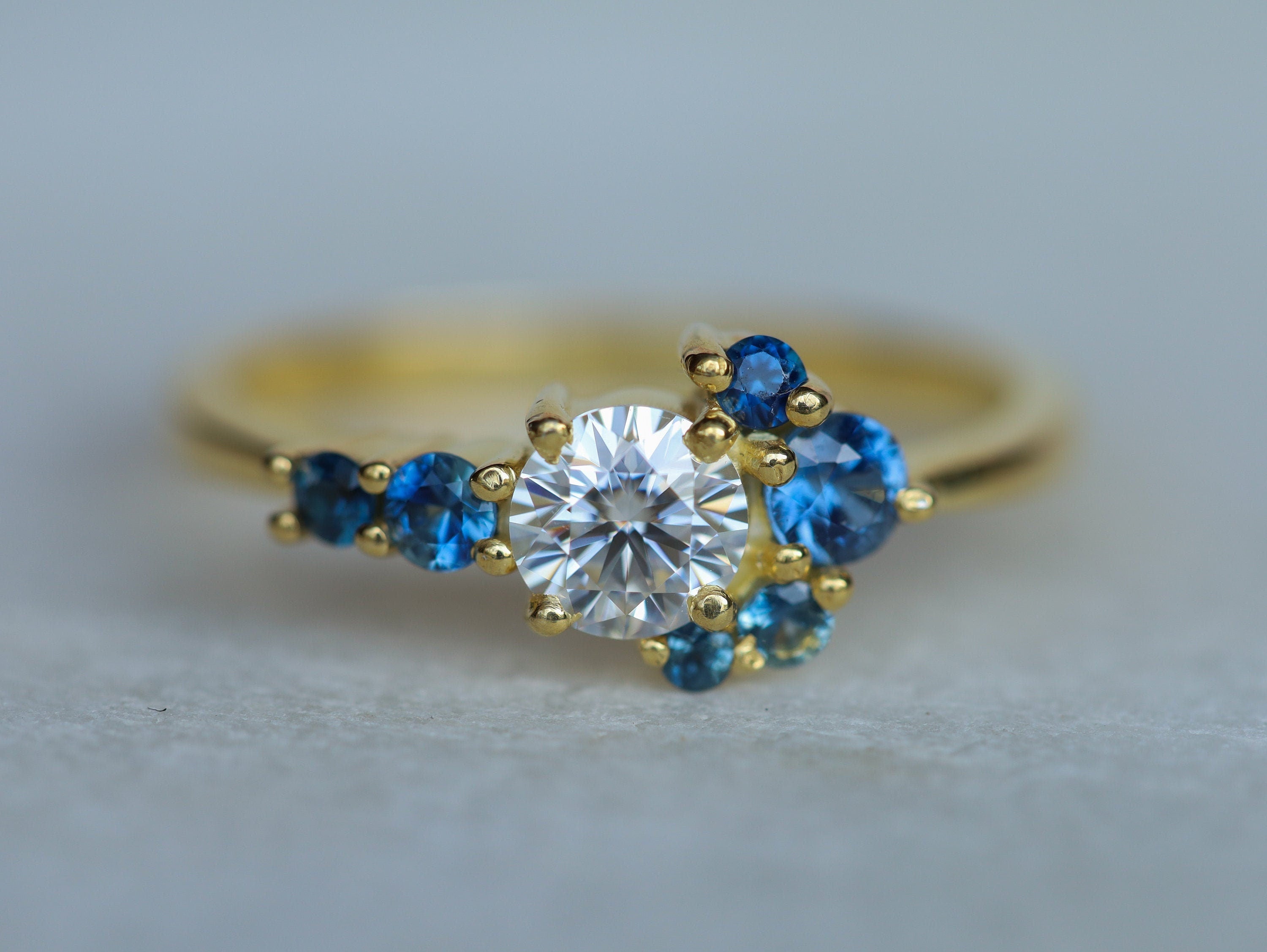 GIA Diamond & Blue Sapphire Cluster Ring | Certified Diamond and Sapphire Ring | Anniversary Gift -