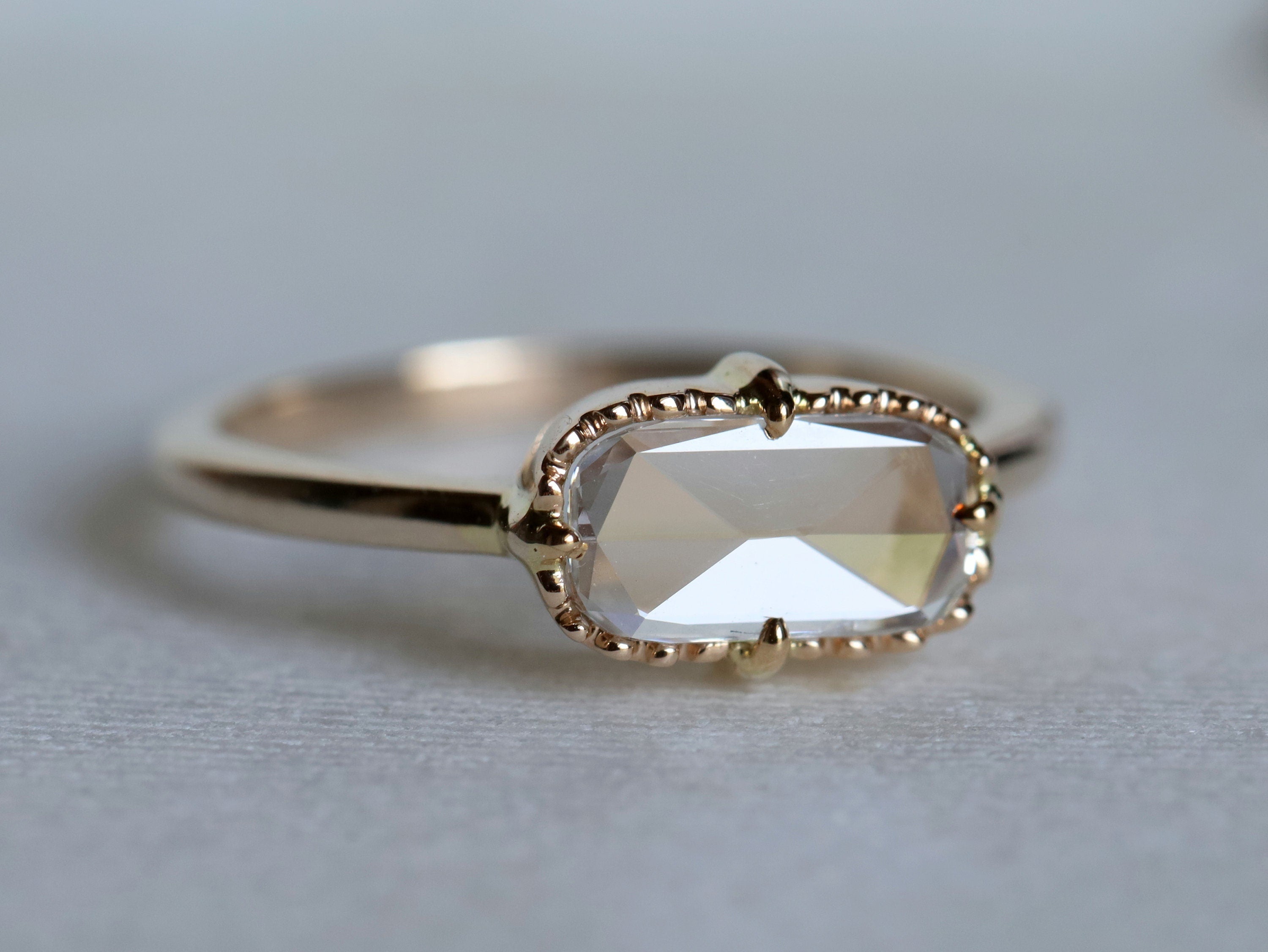 Rose Cut Diamond Engagement Ring | White Diamond Promise Ring | Anniversary Gift -