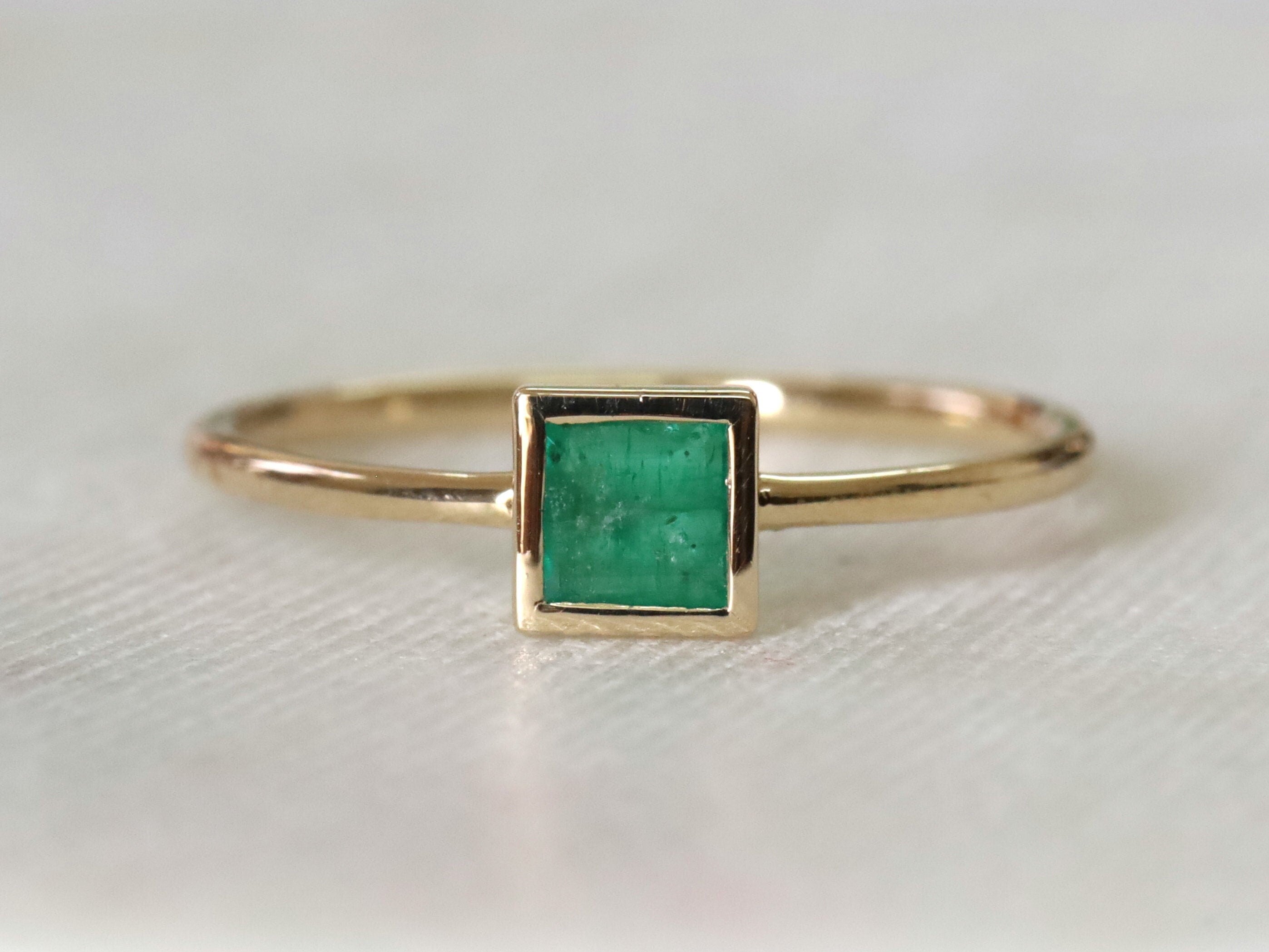 Emerald Stacking Ring | Square Emerald Ring | Dainty Promise Ring -