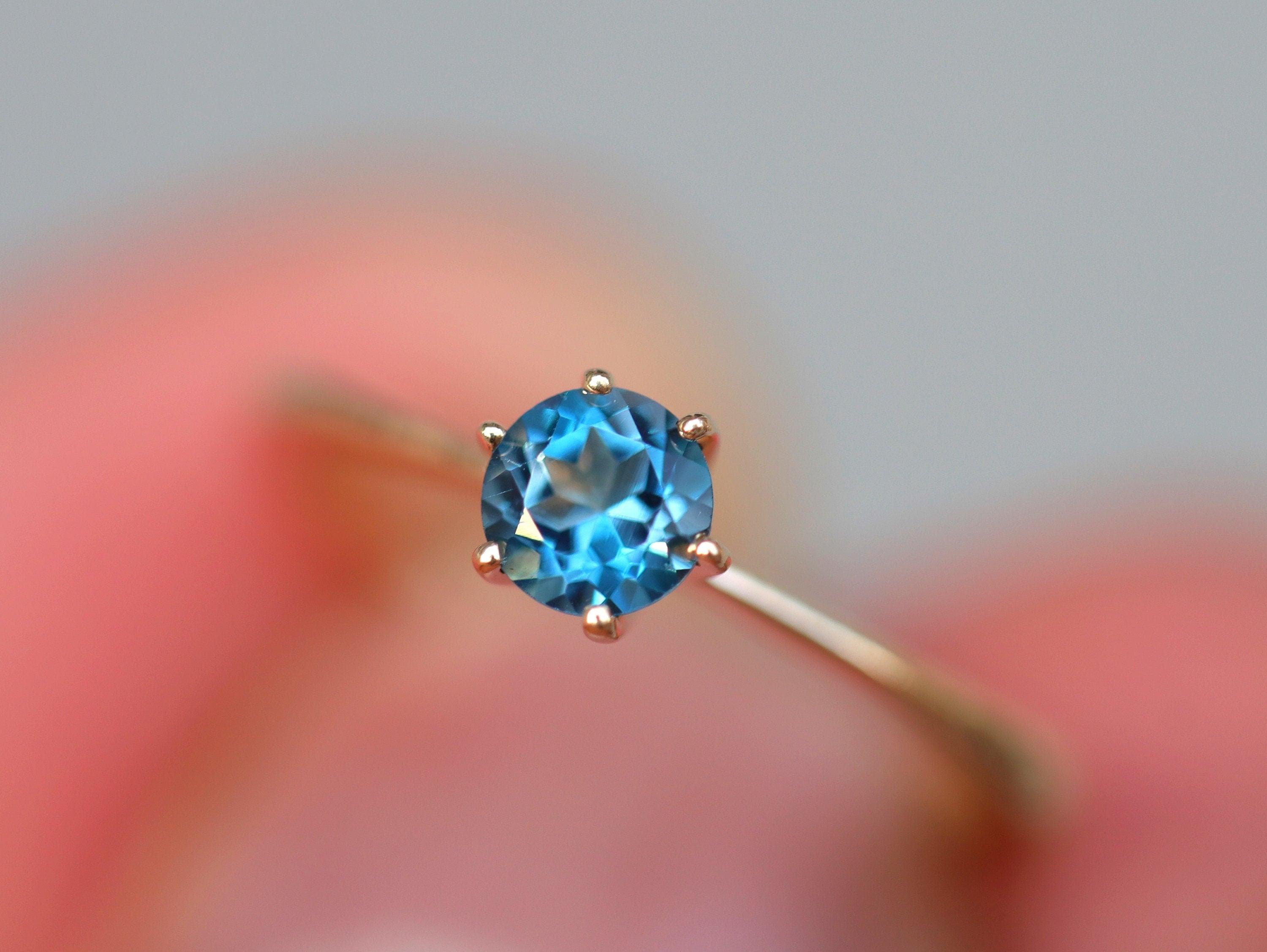 London Blue Topaz Ring | Solitaire Engagement Ring | December Birthstone Topaz Ring -