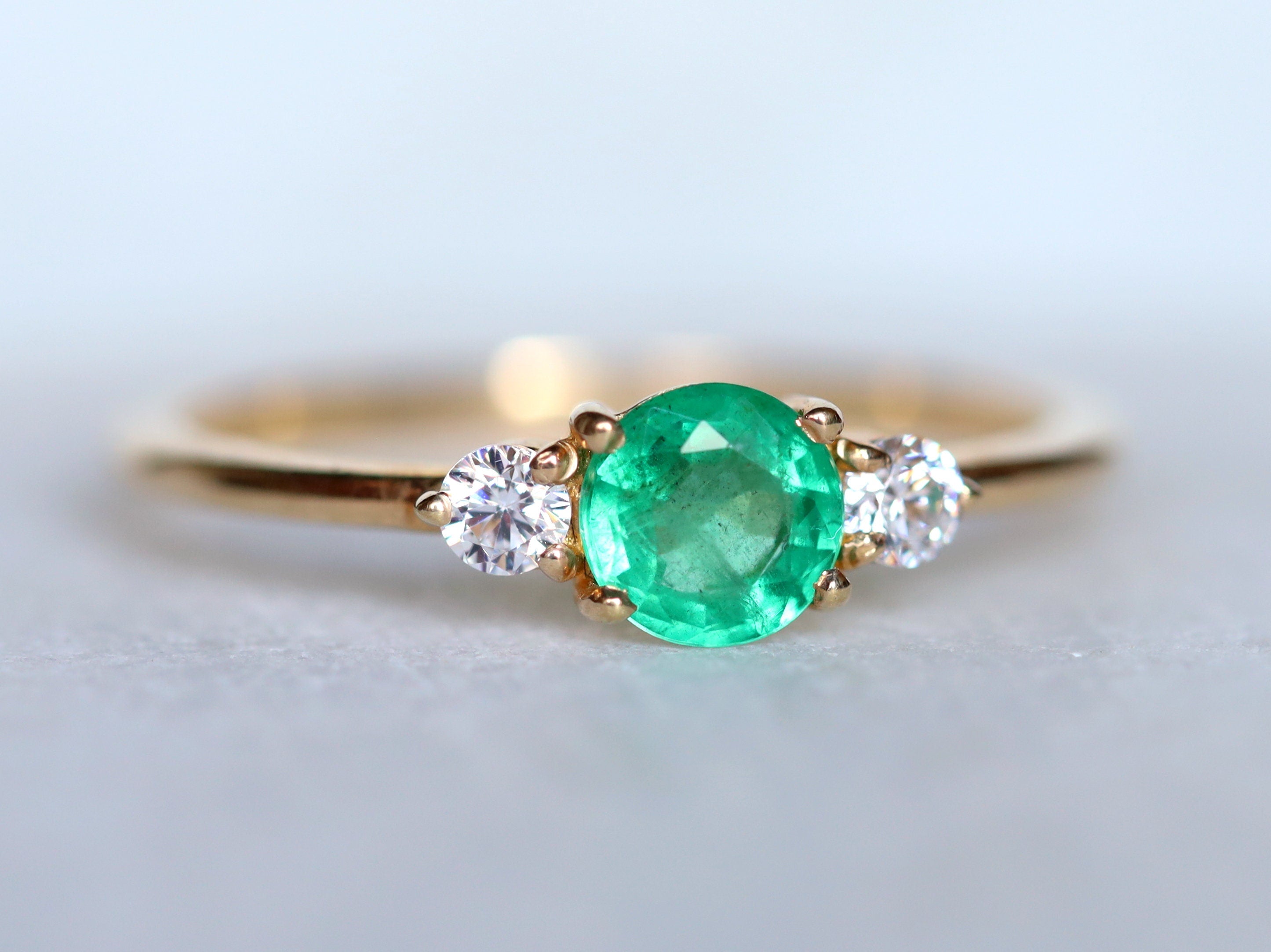 Emerald Engagement Ring | Diamond & Emerald Stacking Ring -