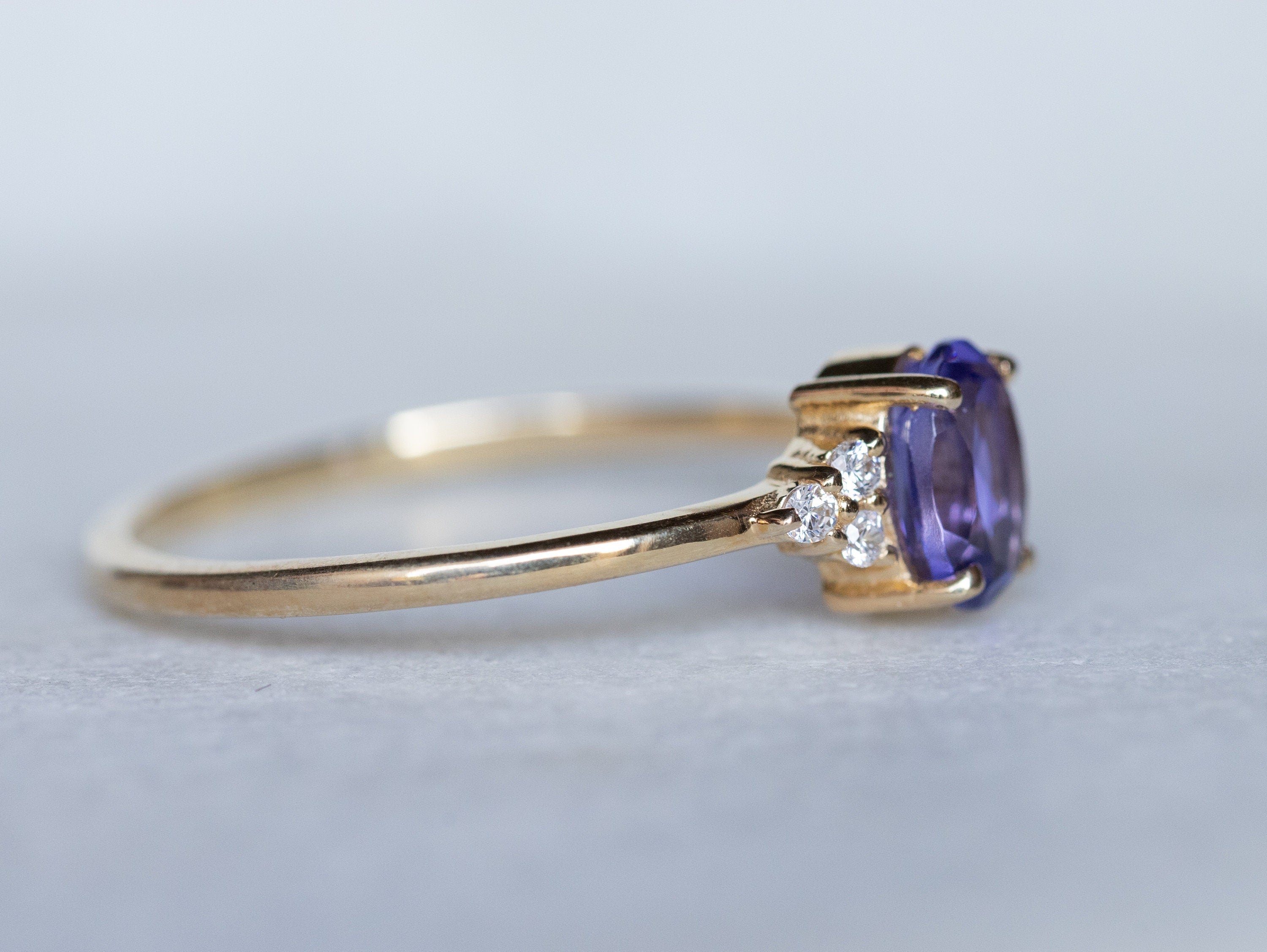 Tanzanite Engagement Ring | Art Deco Halo Tanzanite & Diamond Ring | Wedding Ring -
