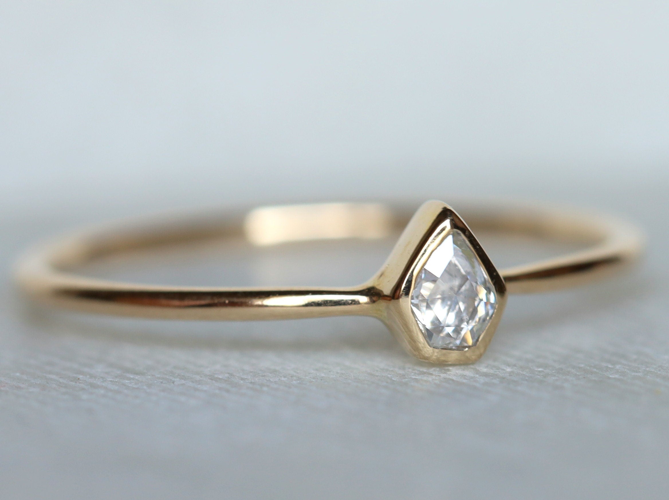 Diamond Triangle Shield Stacking Ring | Gold Diamond Ring | Geometric Diamond Band -