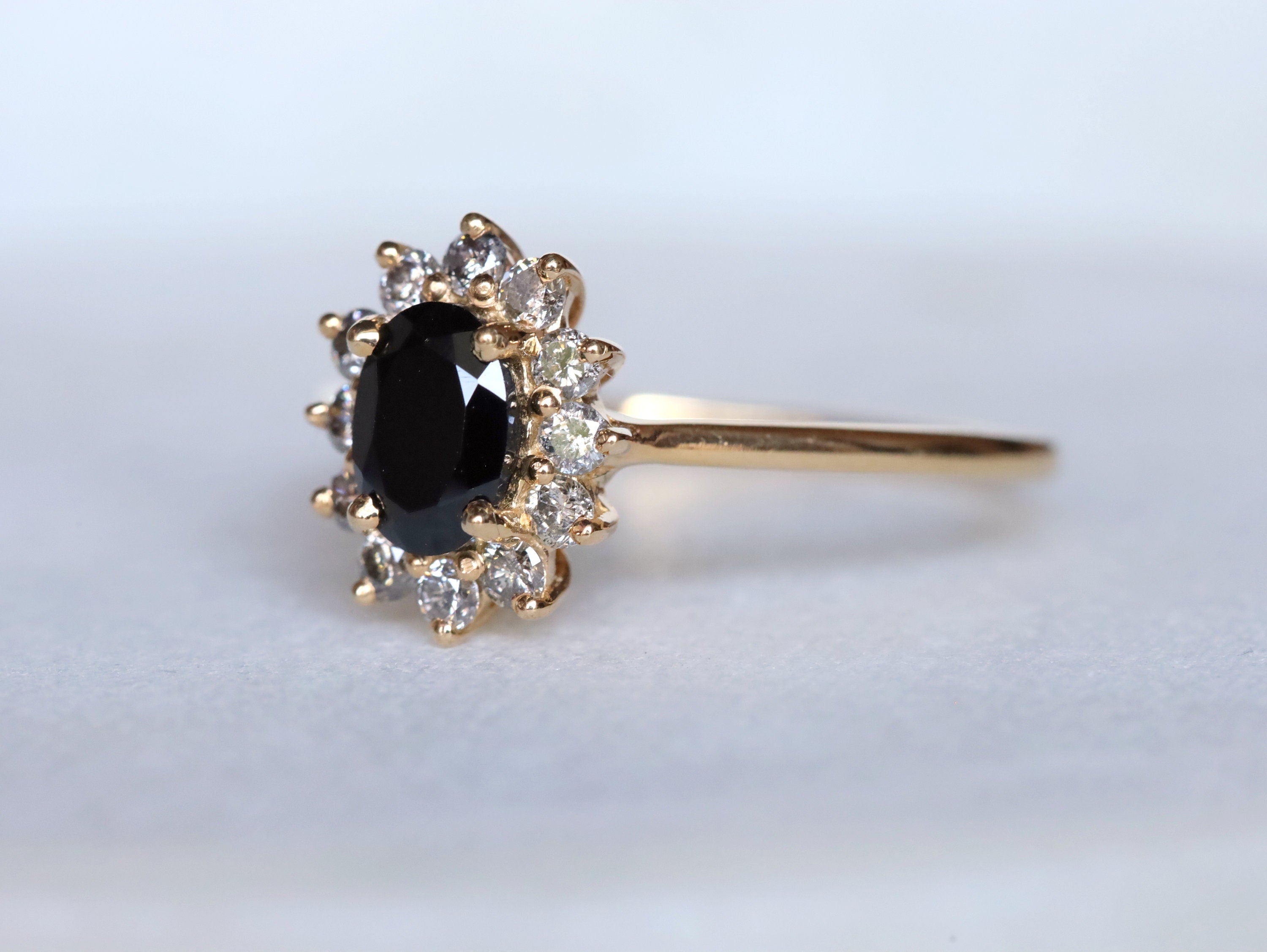Black Diamond Ring | Gold Black Diamond | Halo Diamond Engagement Ring -