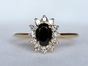Black Diamond Ring | Gold Black Diamond | Halo Diamond Engagement Ring -