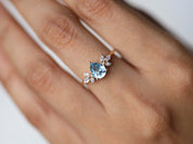 Aquamarine & Diamond Engagement Ring | Pear Cut Engagement Ring | March Birthstone -