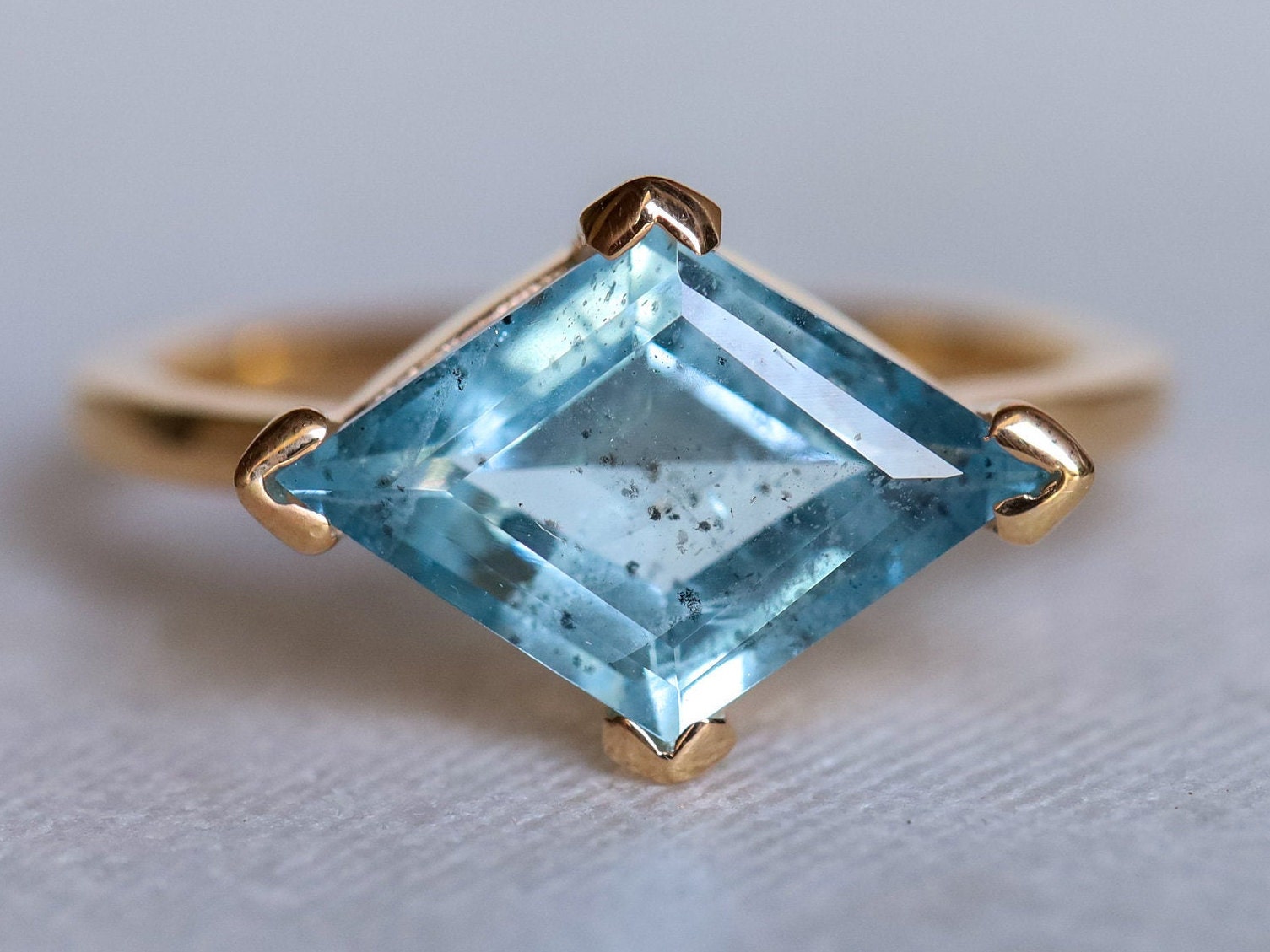 Aquamarine Engagement Ring | Kite Aquamarine Ring | Geometric Gold Ring -