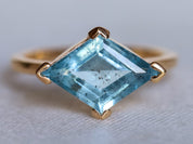 Aquamarine Engagement Ring | Kite Aquamarine Ring | Geometric Gold Ring -