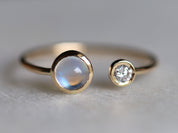 Moonstone & Diamond Adjustable Ring | Rainbow Moonstone Engagement Ring | June Birthstone -
