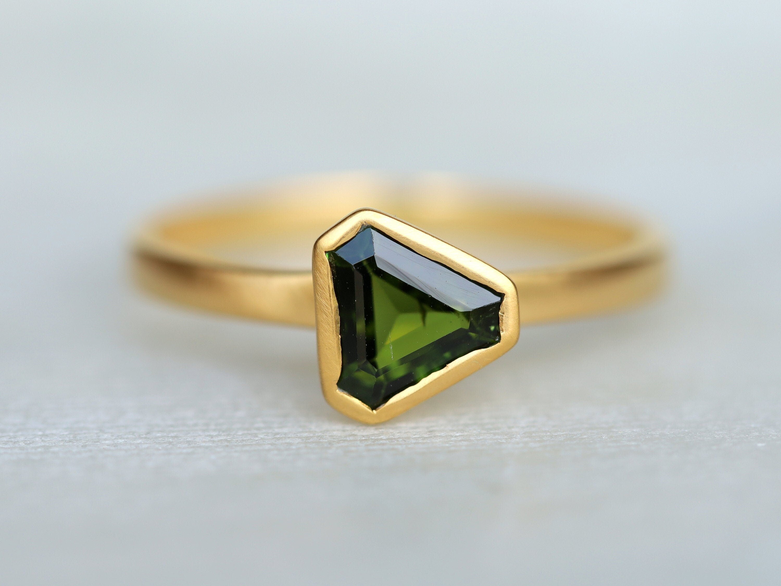 Fancy Green Tourmaline Stacking Ring | Candy Tourmaline Engagement Ring -