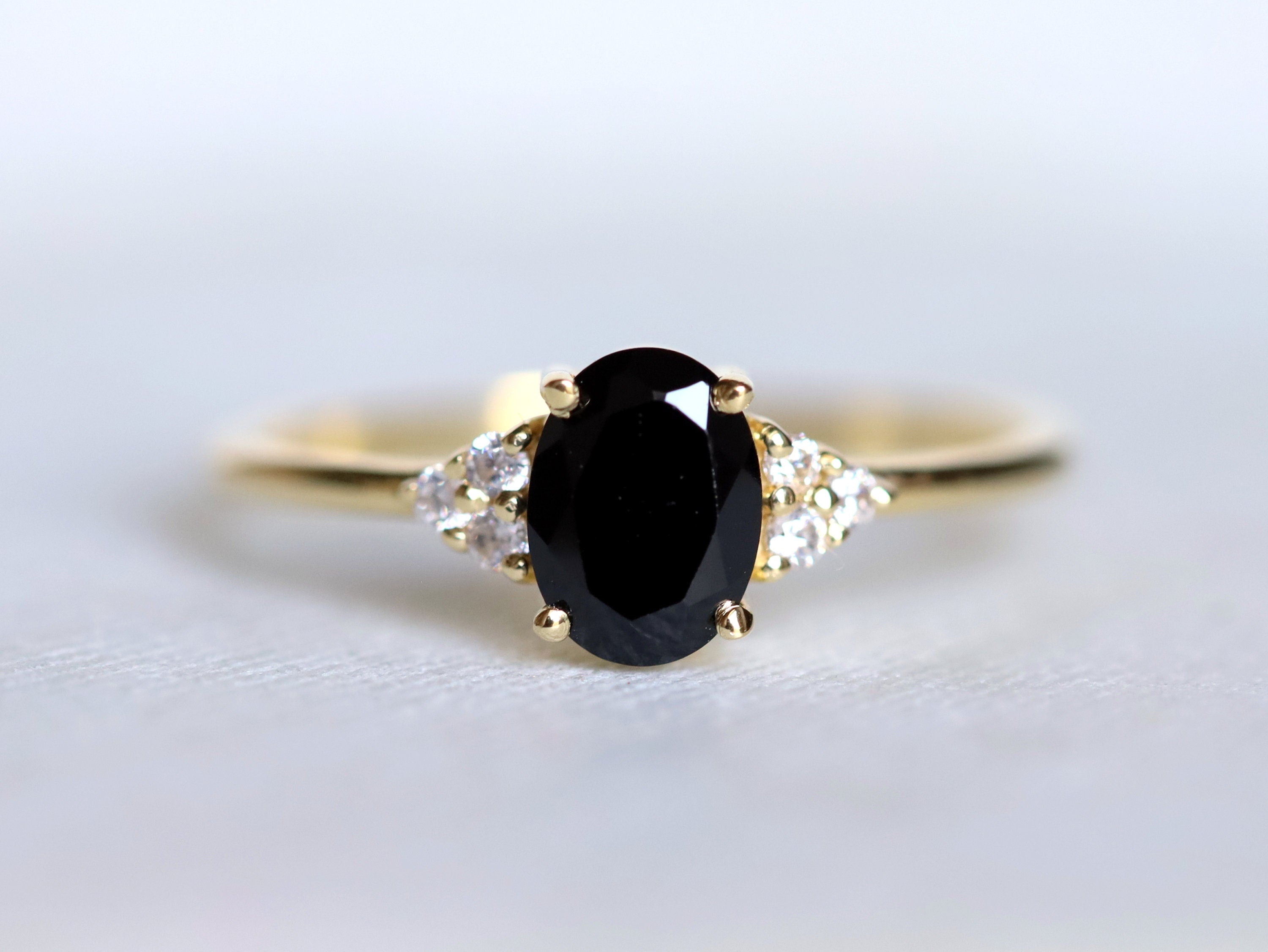 Black Diamond Engagement Ring | Gold 1 Carat Three Stone Ring | Diamond Ring -