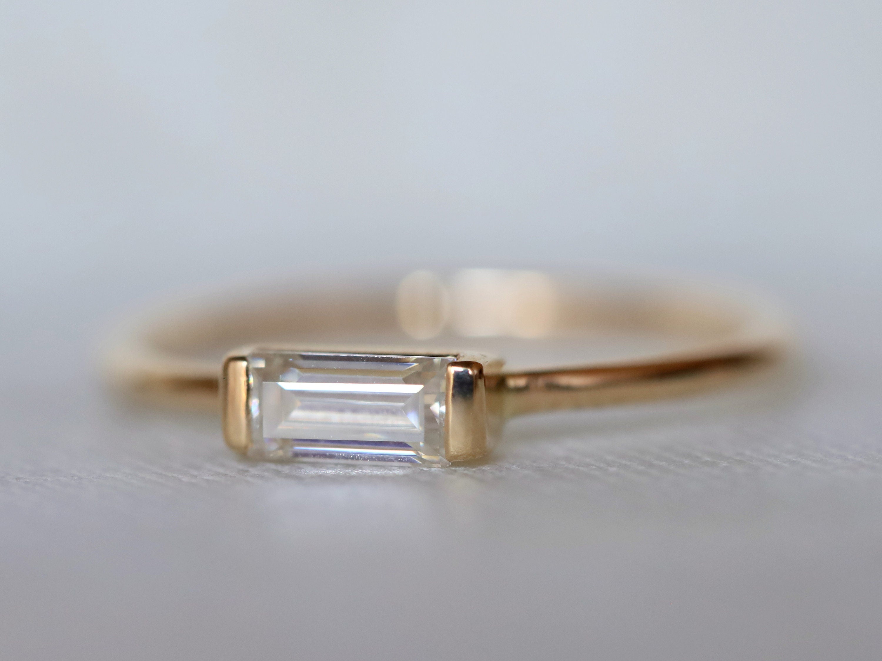GIA Diamond Baguette Stacking Ring | White Diamond Ring | Gold and Diamond Stacking Ring -
