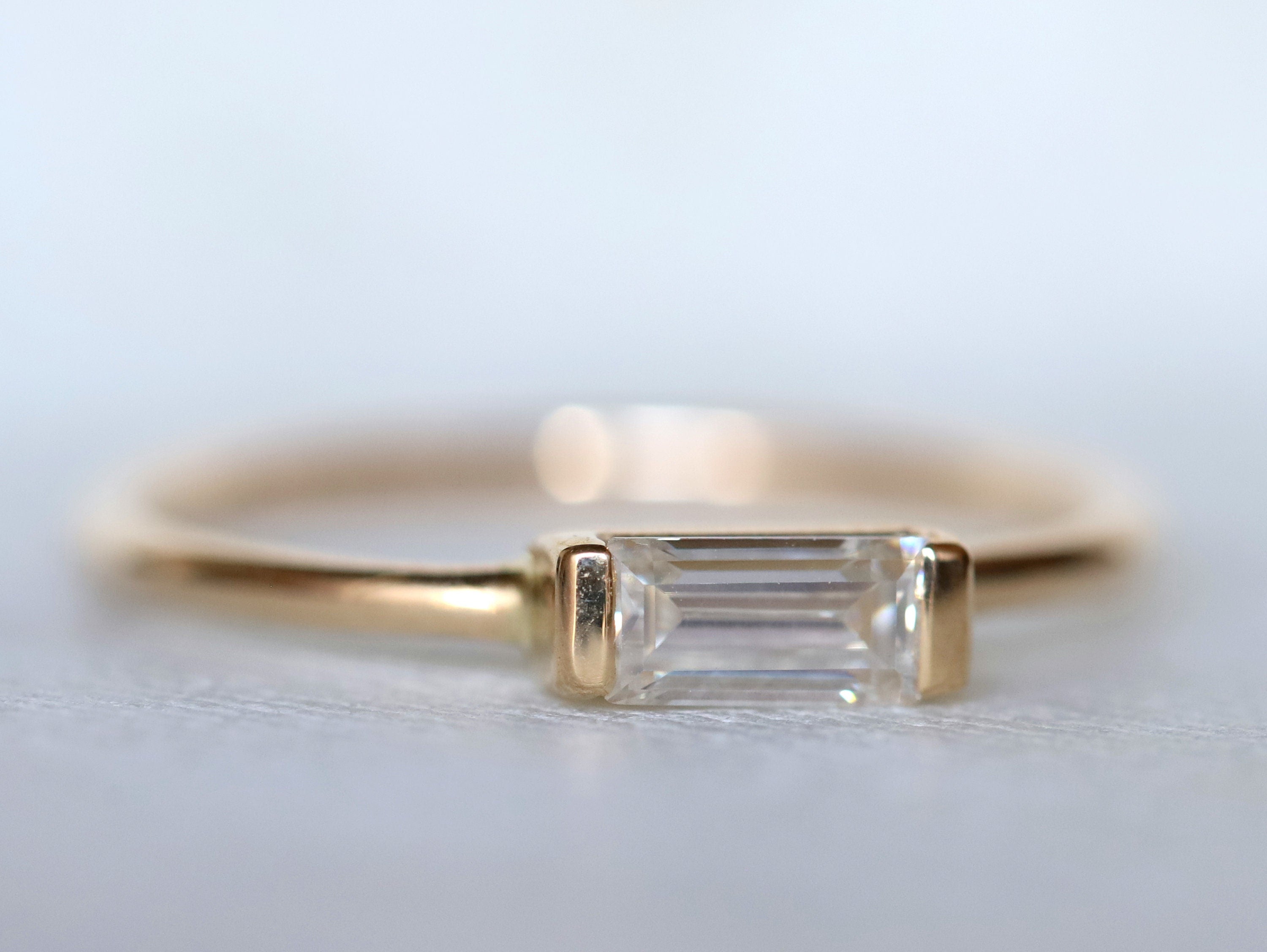 GIA Diamond Baguette Stacking Ring | White Diamond Ring | Gold and Diamond Stacking Ring -