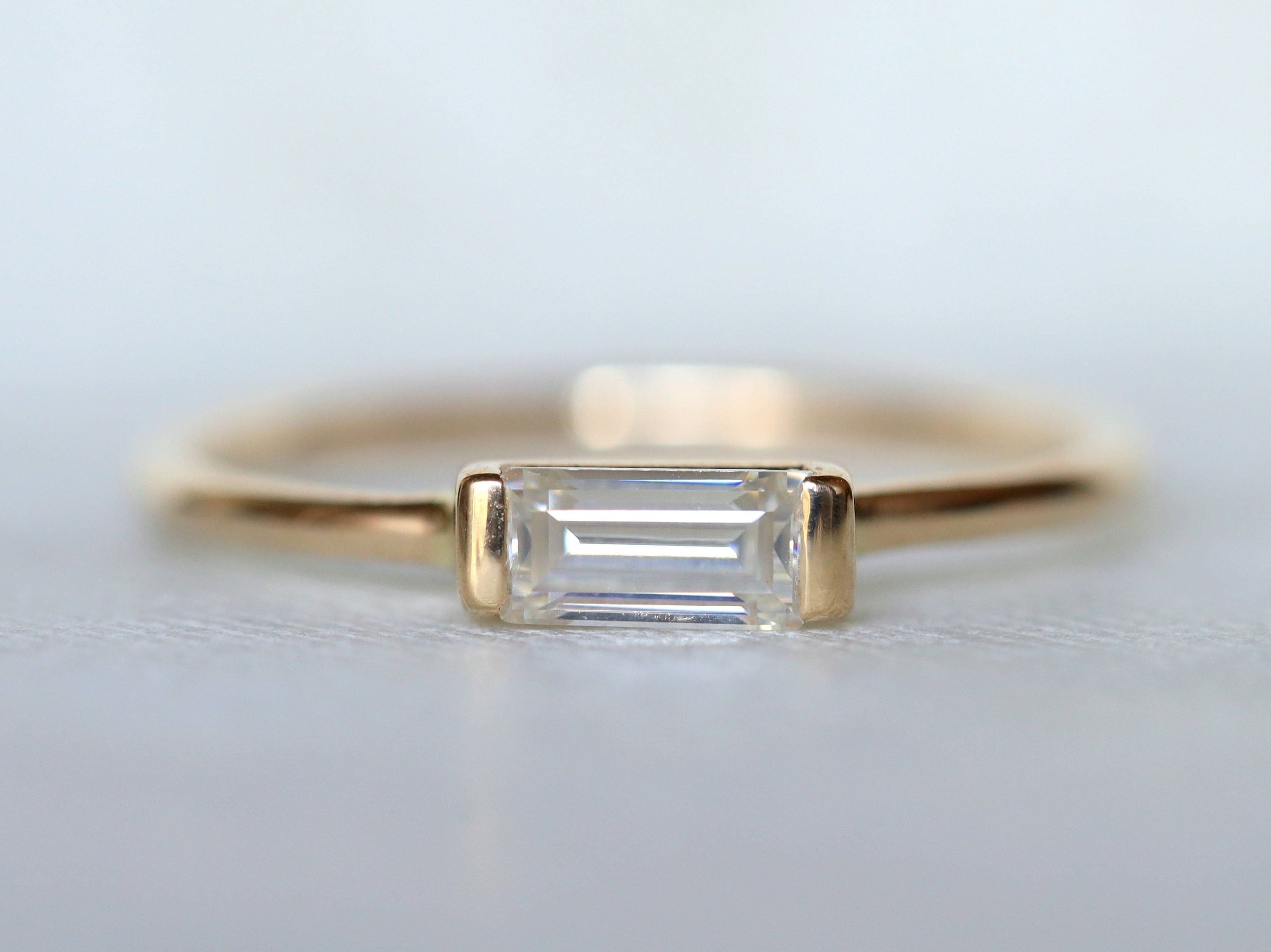 GIA Diamond Baguette Stacking Ring | White Diamond Ring | Gold and Diamond Stacking Ring -