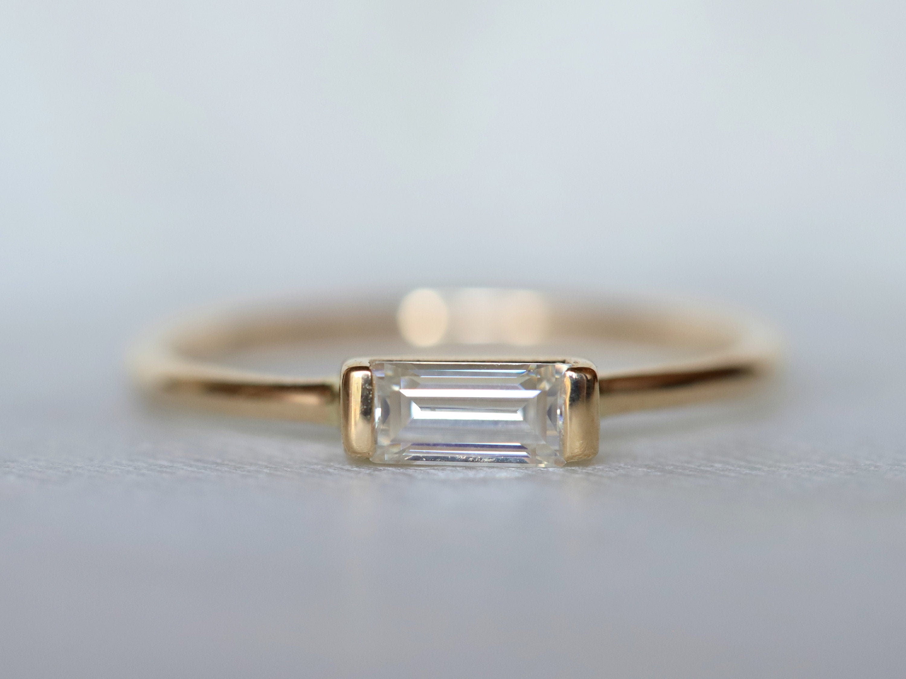 GIA Diamond Baguette Stacking Ring | White Diamond Ring | Gold and Diamond Stacking Ring -