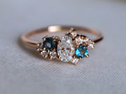 GIA Diamond Cluster Ring | Diamond Sapphire Engagement Ring | Anniversary Gift -