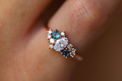 GIA Diamond Cluster Ring | Diamond Sapphire Engagement Ring | Anniversary Gift -