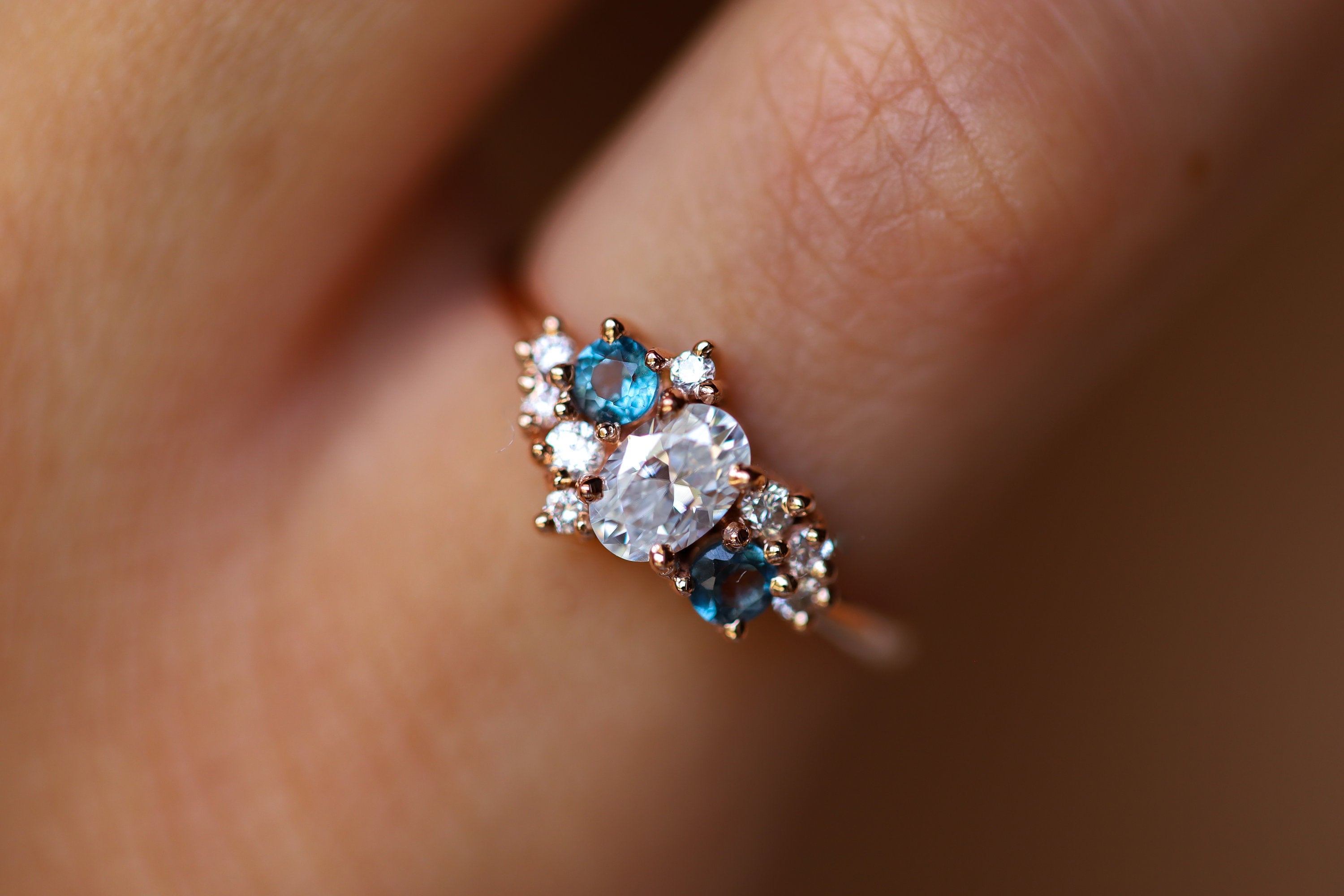 GIA Diamond Cluster Ring | Diamond Sapphire Engagement Ring | Anniversary Gift -