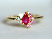 Ruby & Diamond Cluster Engagement Ring | Pear & Round Cut Ruby Ring | July Birthstone -
