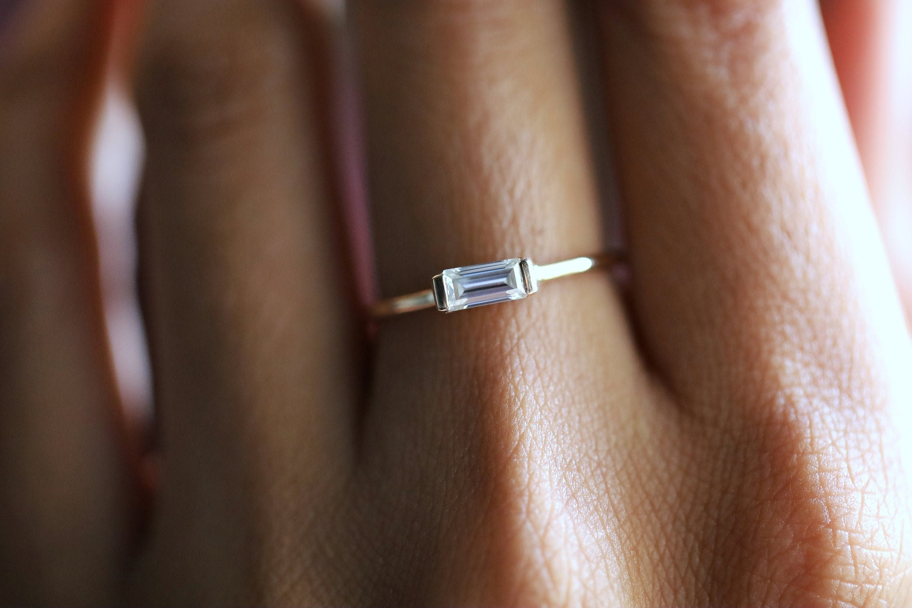 GIA Diamond Baguette Stacking Ring | White Diamond Ring | Gold and Diamond Stacking Ring -