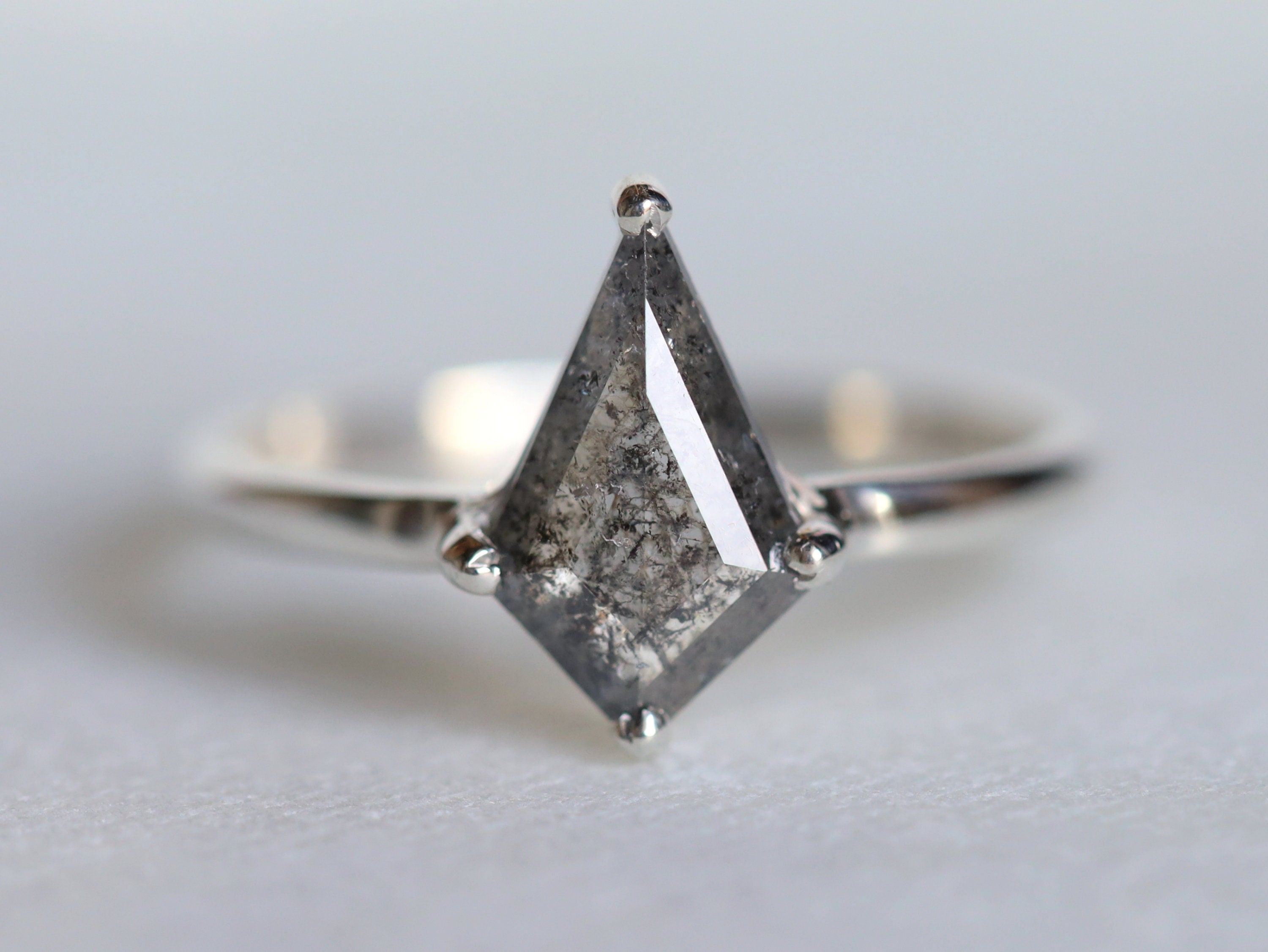 Kite Diamond Ring | Salt & Pepper Diamond Ring | 0.87 Carat Rose Cut Diamond -