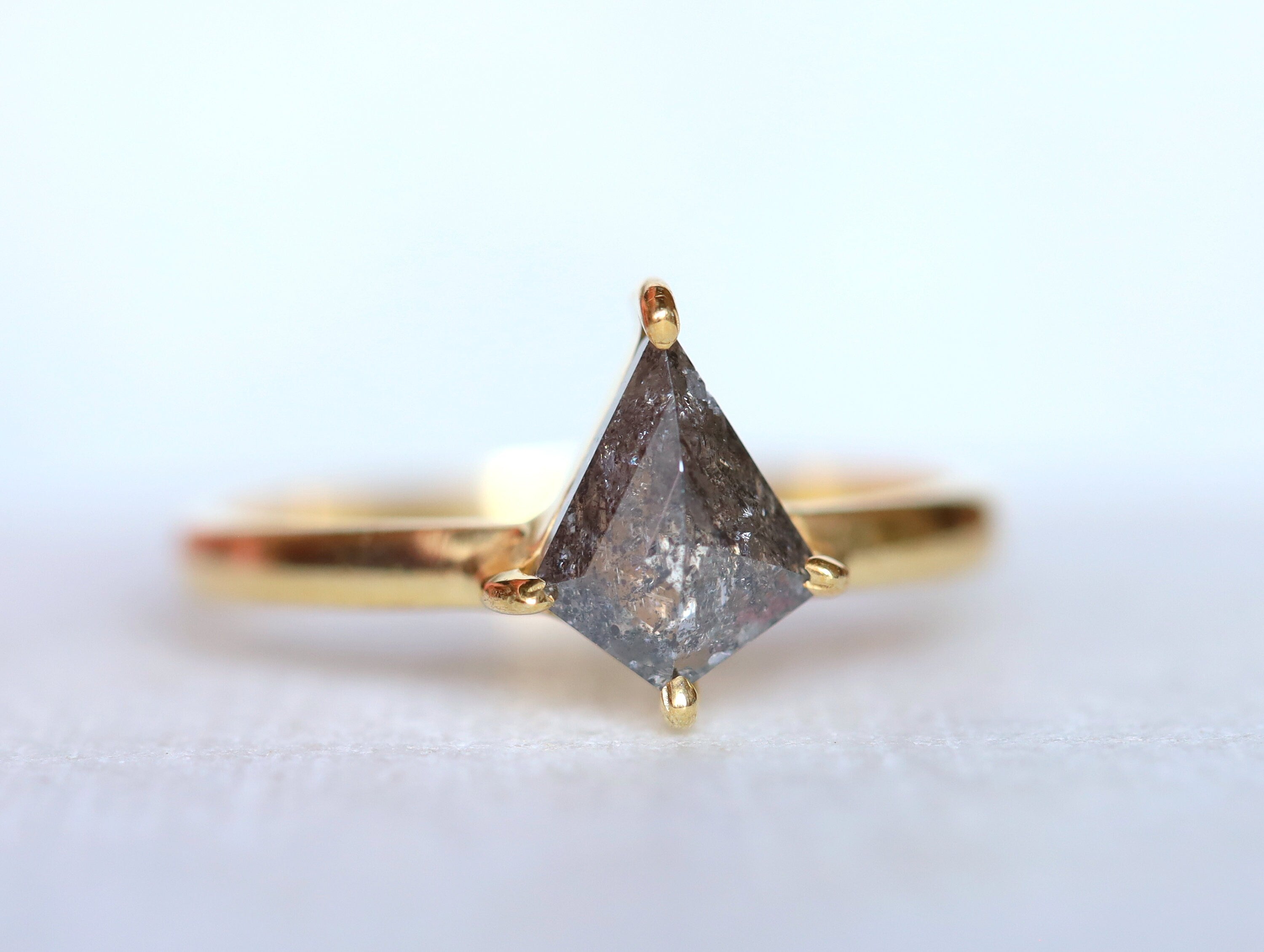 Kite Diamond Ring | Salt & Pepper Diamond Ring | 1 Carat Rose Cut Diamond Ring -