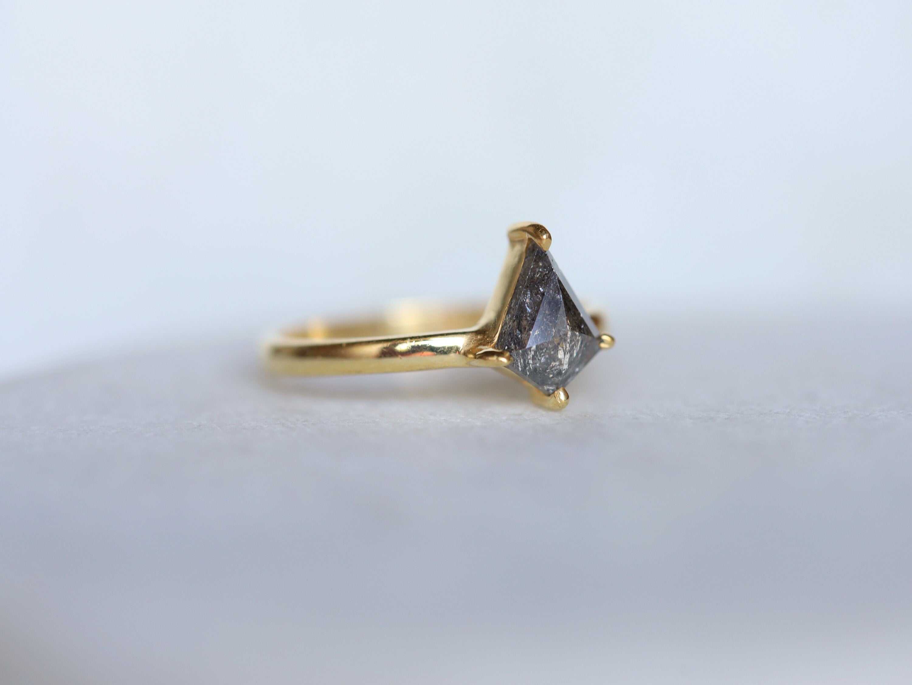 Kite Diamond Ring | Salt & Pepper Diamond Ring | 1 Carat Rose Cut Diamond Ring -