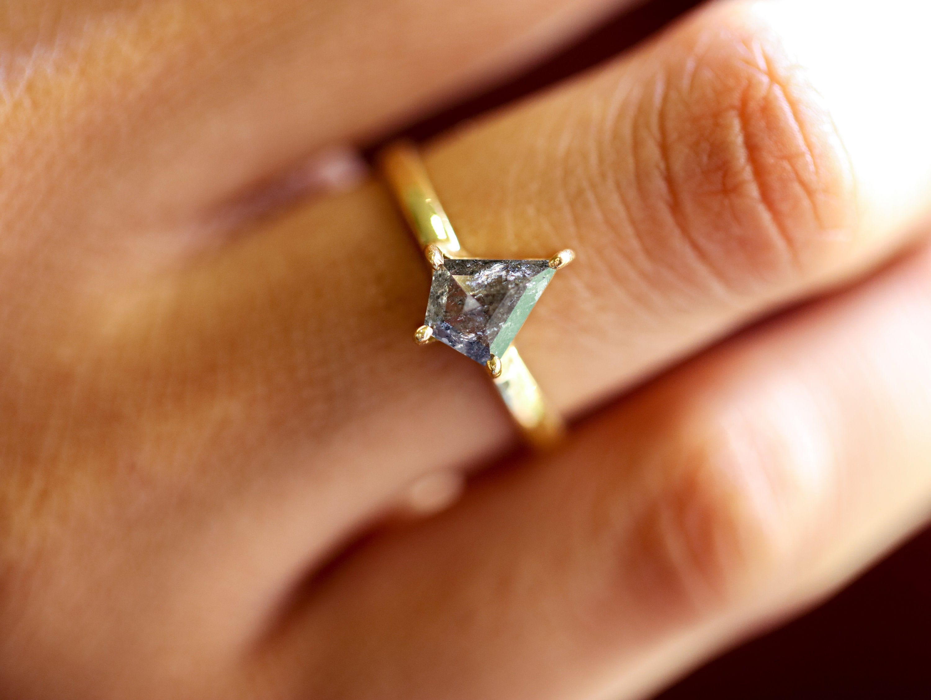 Kite Diamond Ring | Salt & Pepper Diamond Ring | 1 Carat Rose Cut Diamond Ring -