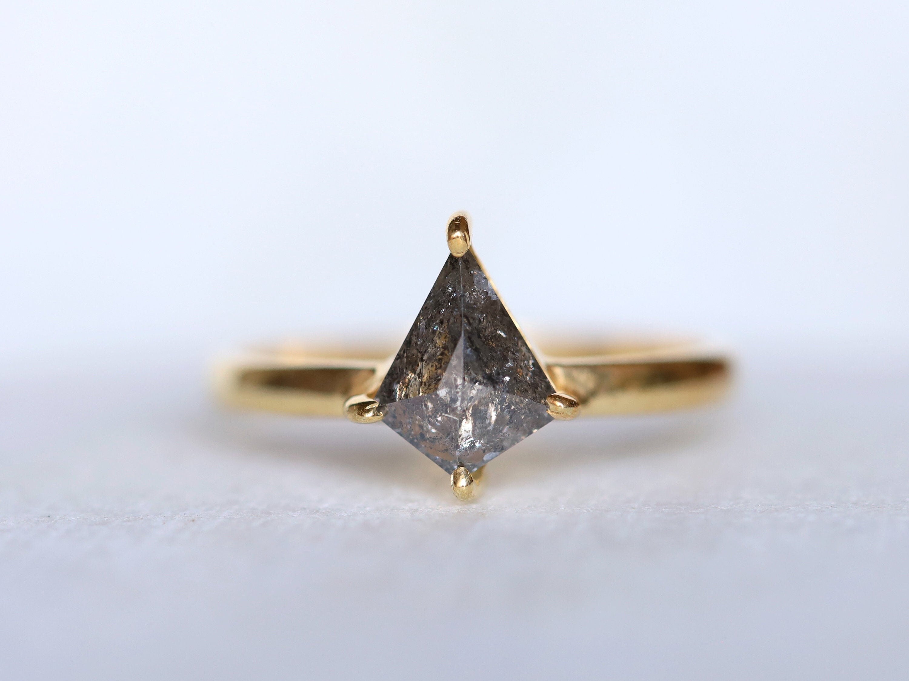 Kite Diamond Ring | Salt & Pepper Diamond Ring | 1 Carat Rose Cut Diamond Ring -