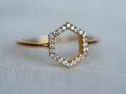 Hexagon Shape Diamond Ring | Fancy Shaped Diamond Stacking Ring | Dainty Gift for Her -