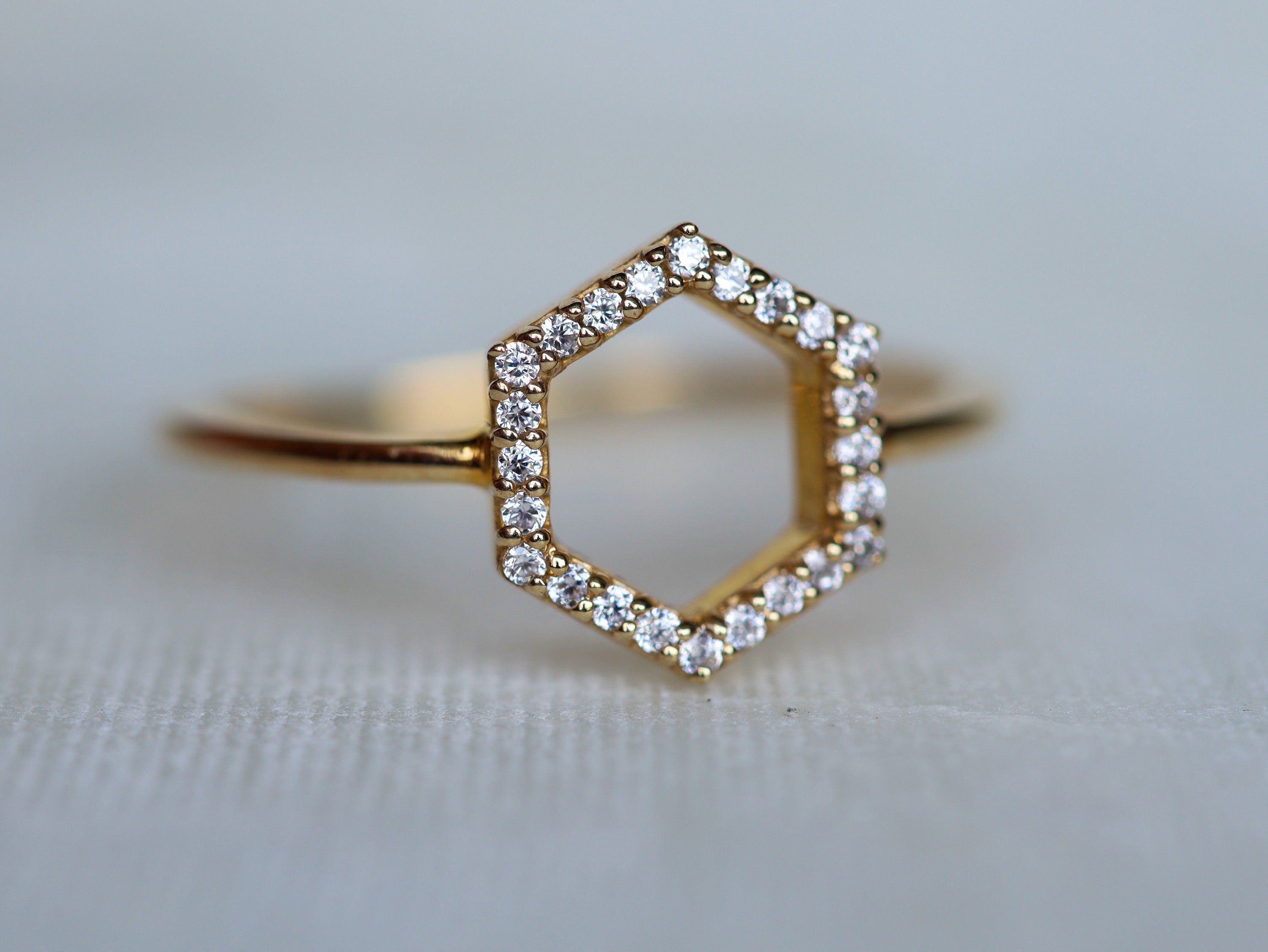 Hexagon Shape Diamond Ring | Fancy Shaped Diamond Stacking Ring | Dainty Gift for Her -
