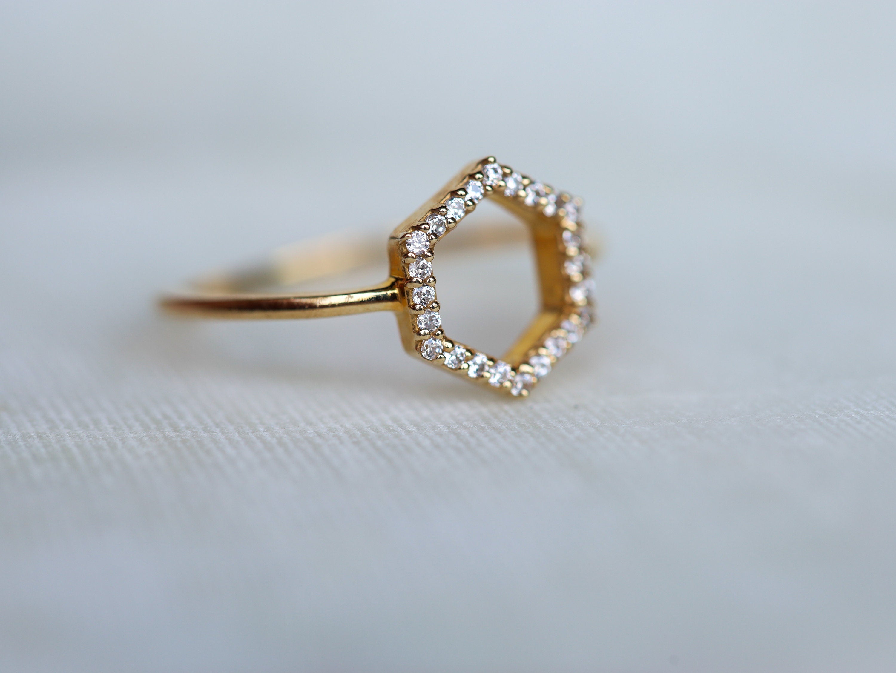 Hexagon Shape Diamond Ring | Fancy Shaped Diamond Stacking Ring | Dainty Gift for Her -