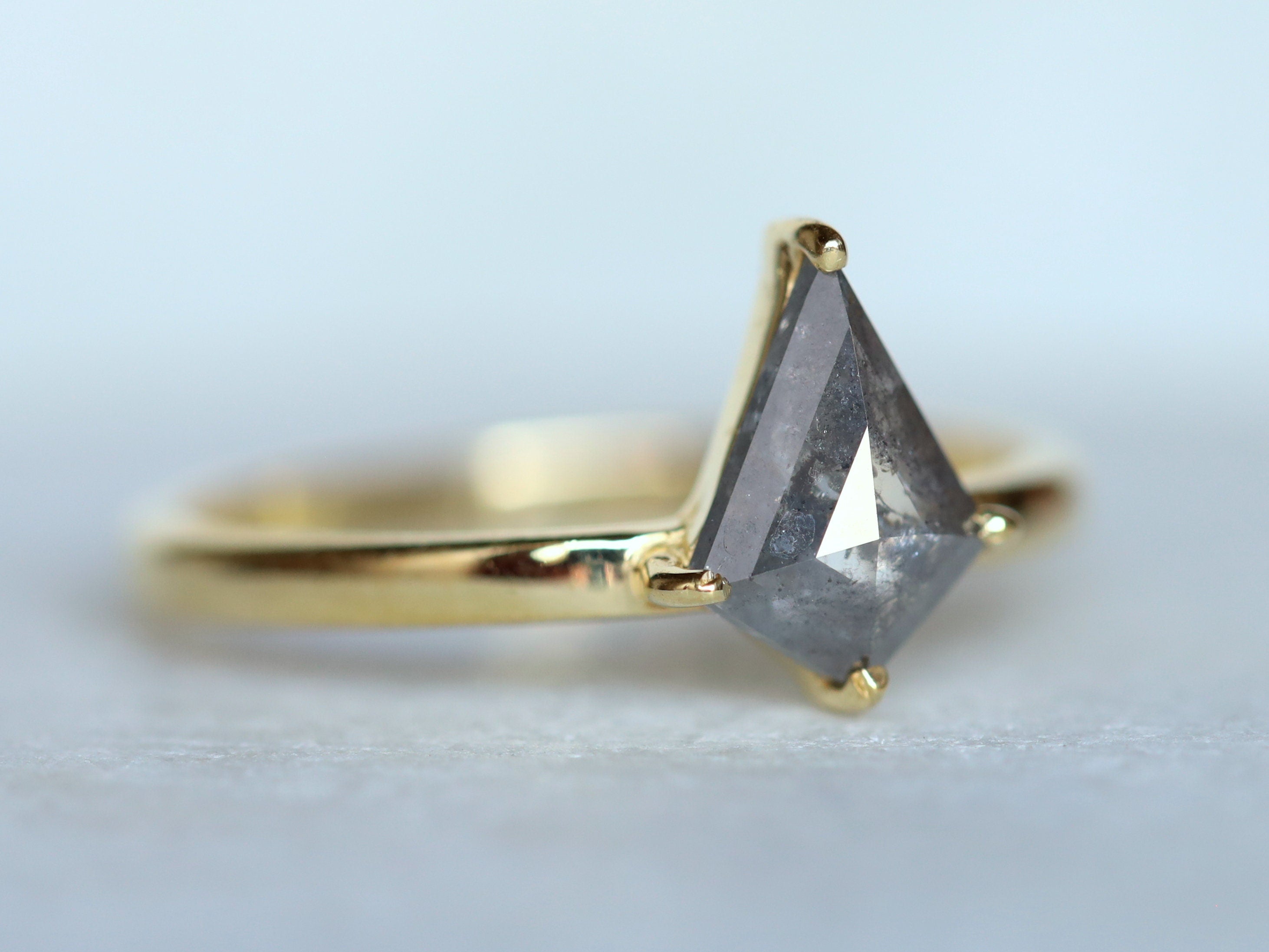 Kite Salt and Pepper Diamond Engagement Ring | Rose Cut | 0.75 Carat Diamond -