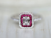 Diamond & Ruby Ring | Illusion Setting | Diamond Baguette Engagement | Anniversary Ring -